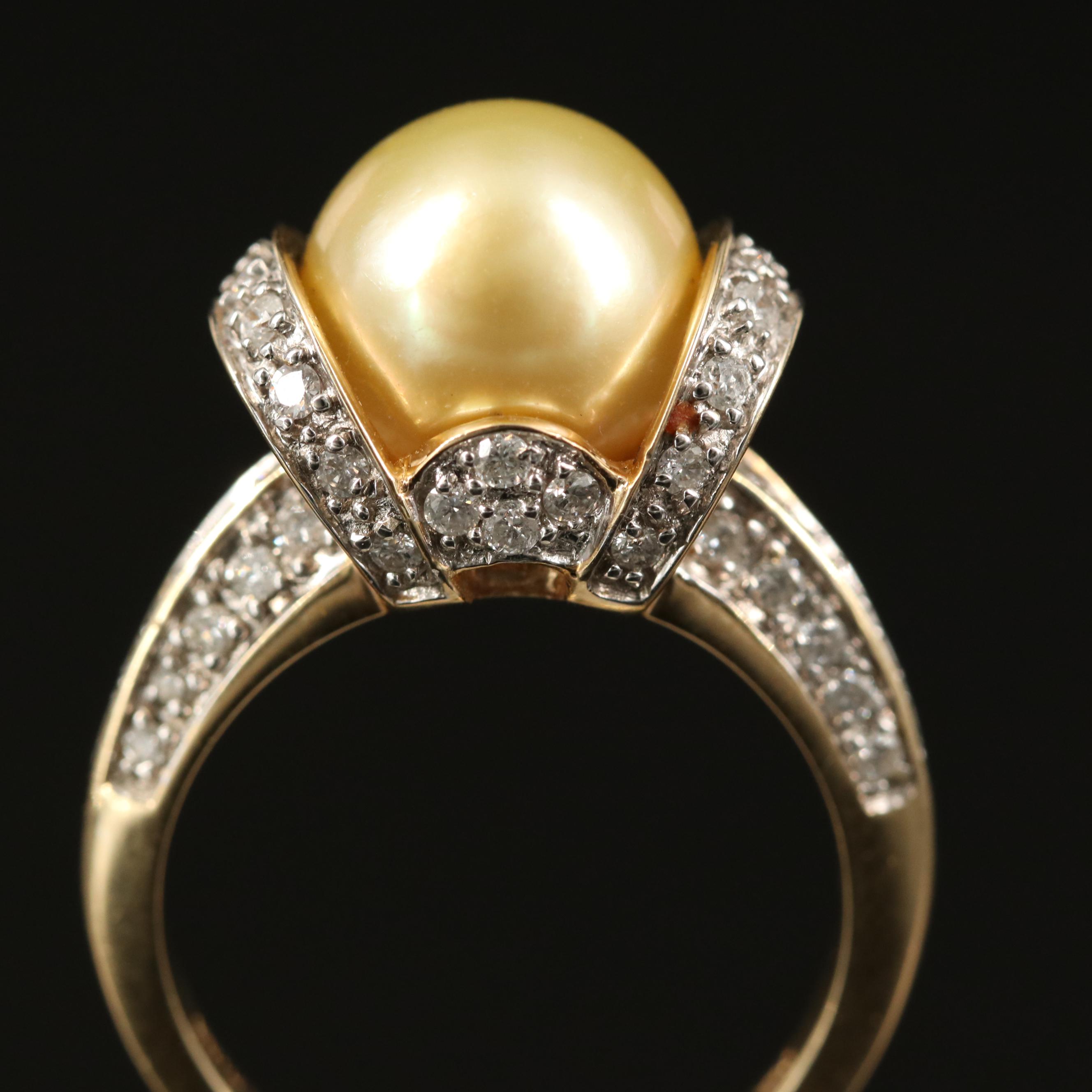 14K Pearl and Diamond Ring