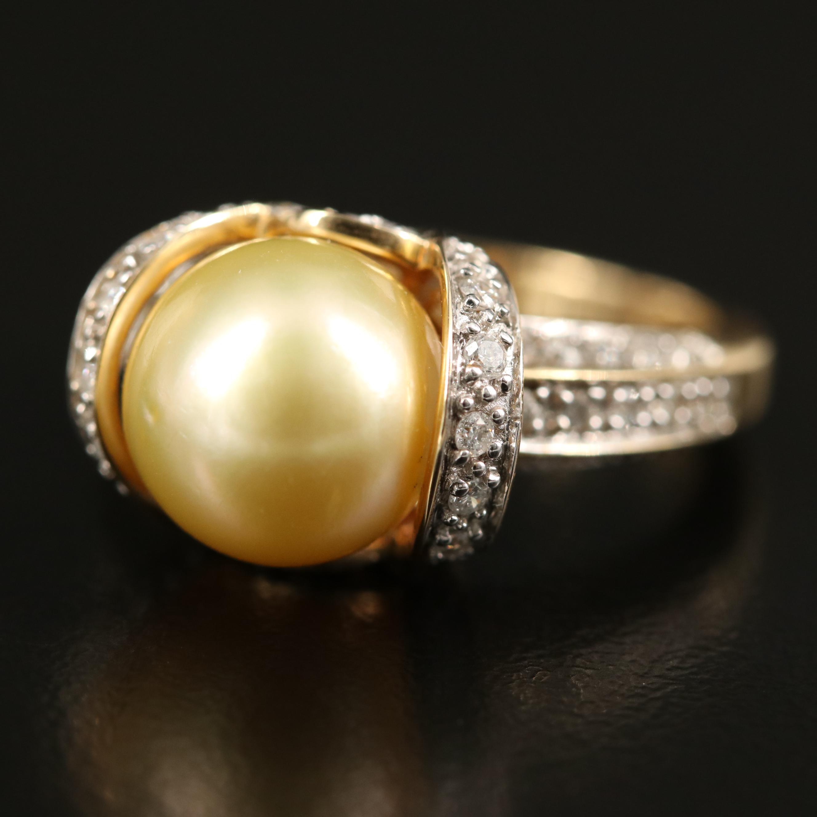 14K Pearl and Diamond Ring
