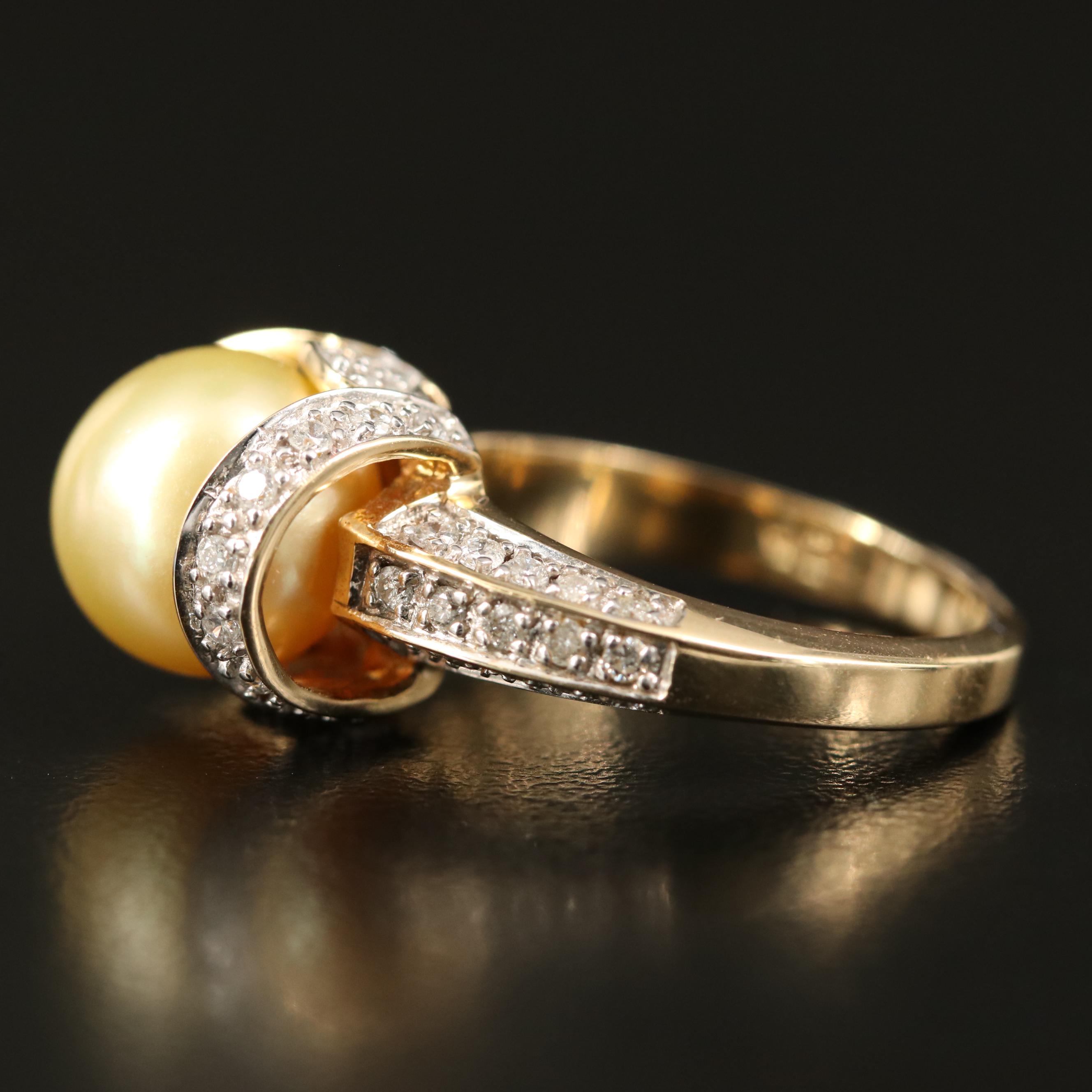 14K Pearl and Diamond Ring