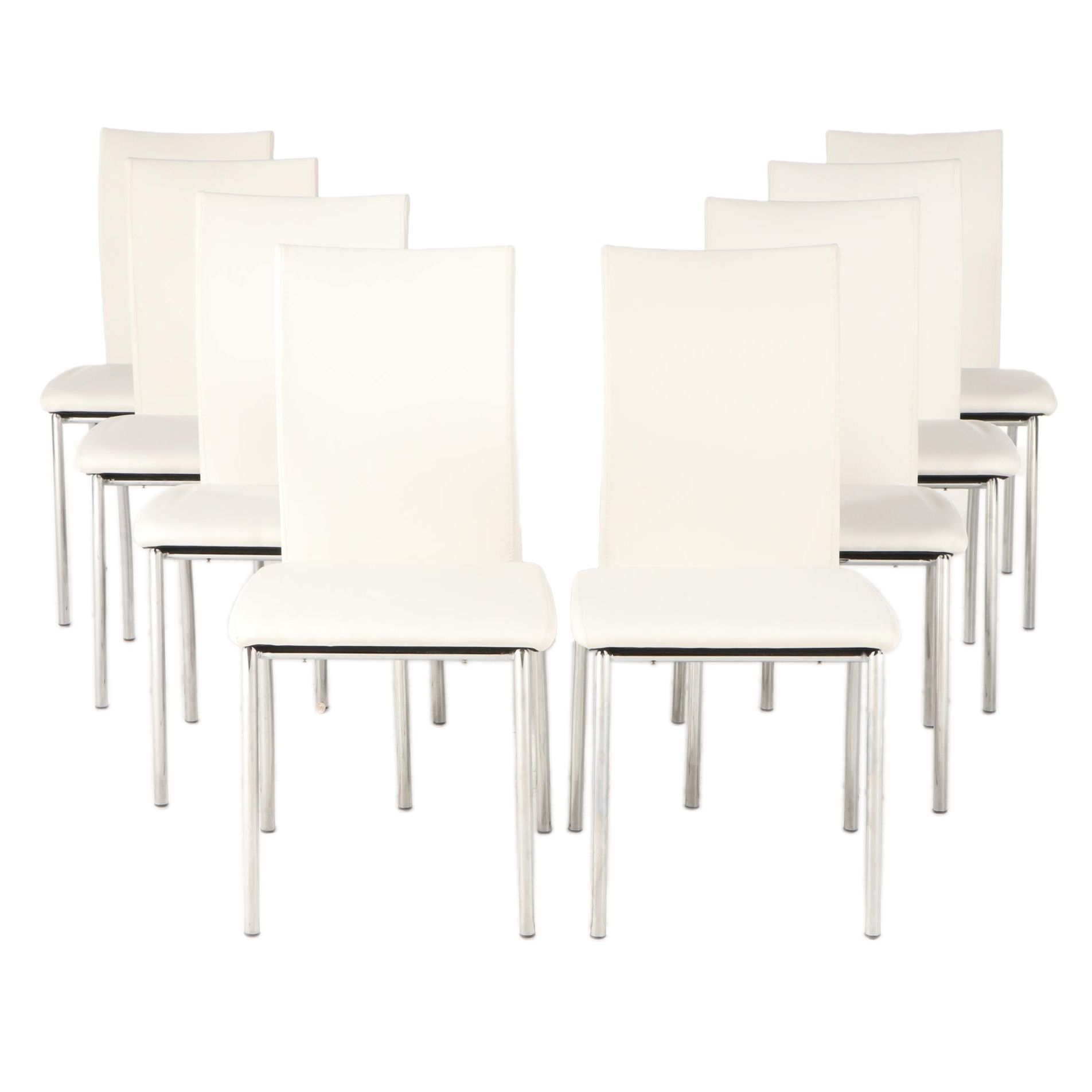 Eight Chrome and Faux Leather Dining Side Chairs