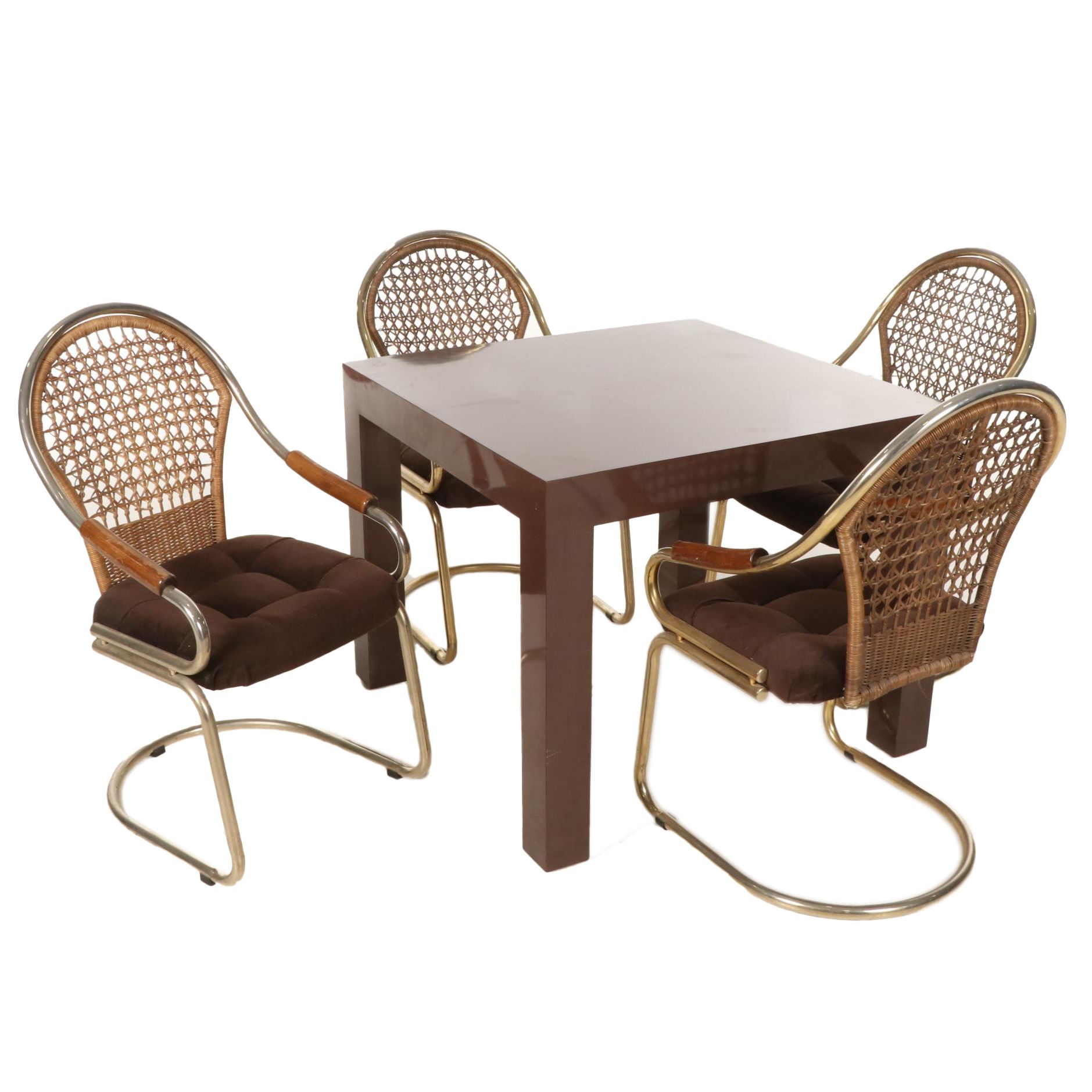 Parsons Style Games Table and Four Bassett Mirror Co. Cantilever Chairs