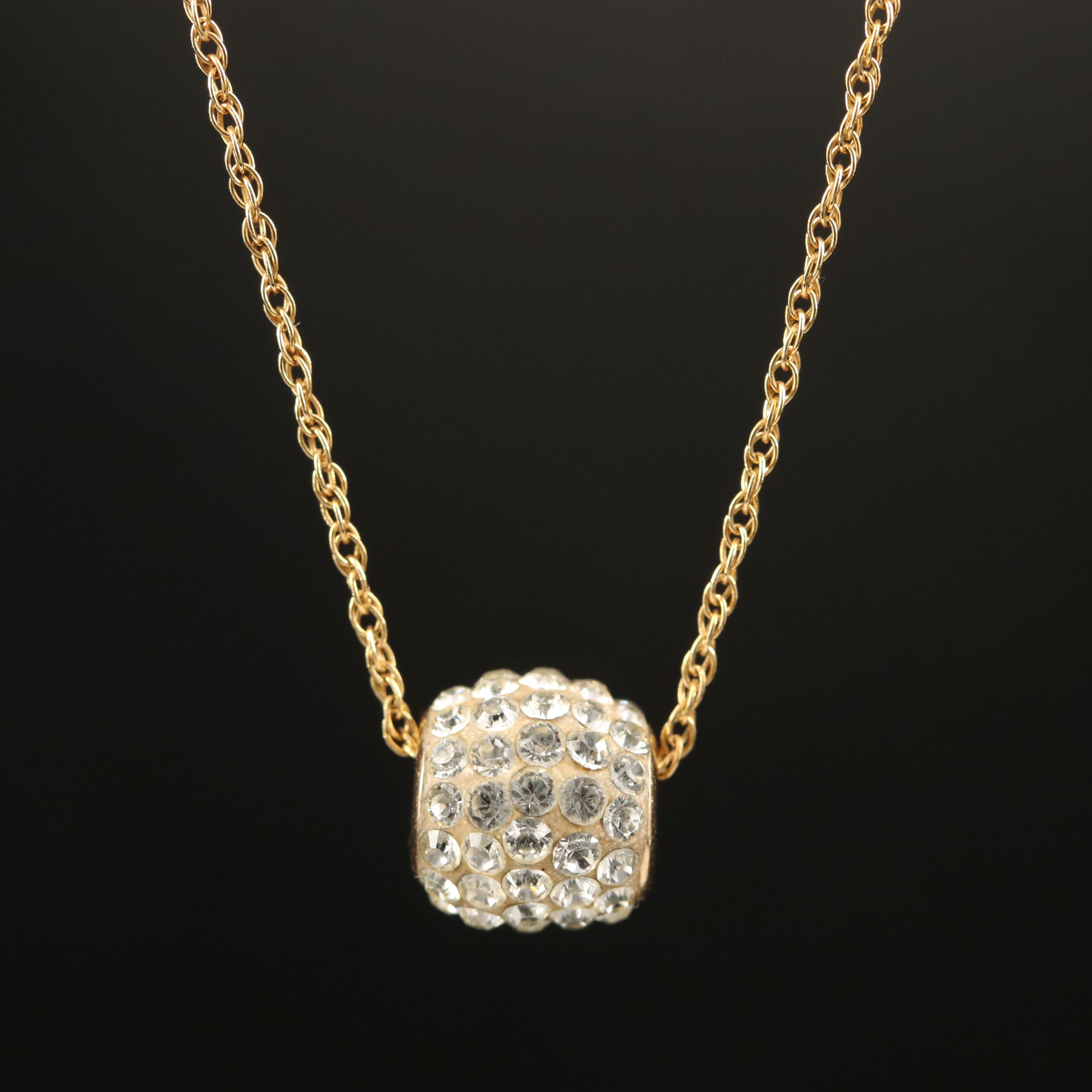 14K Rhinestone Pendant on Sterling Loose Rope Chain Necklace