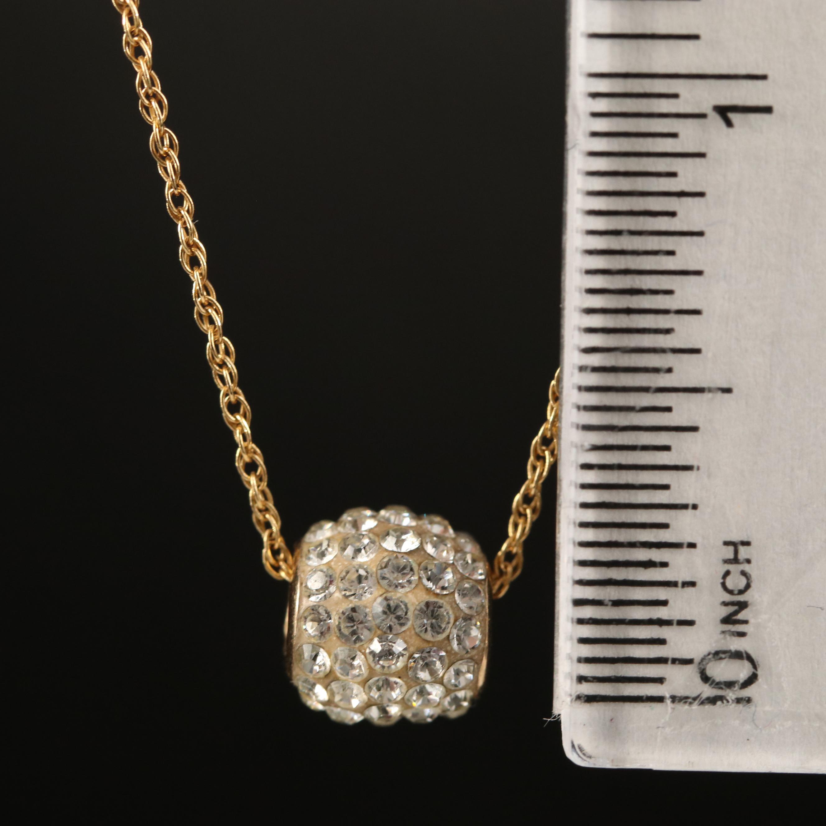 14K Rhinestone Pendant on Sterling Loose Rope Chain Necklace