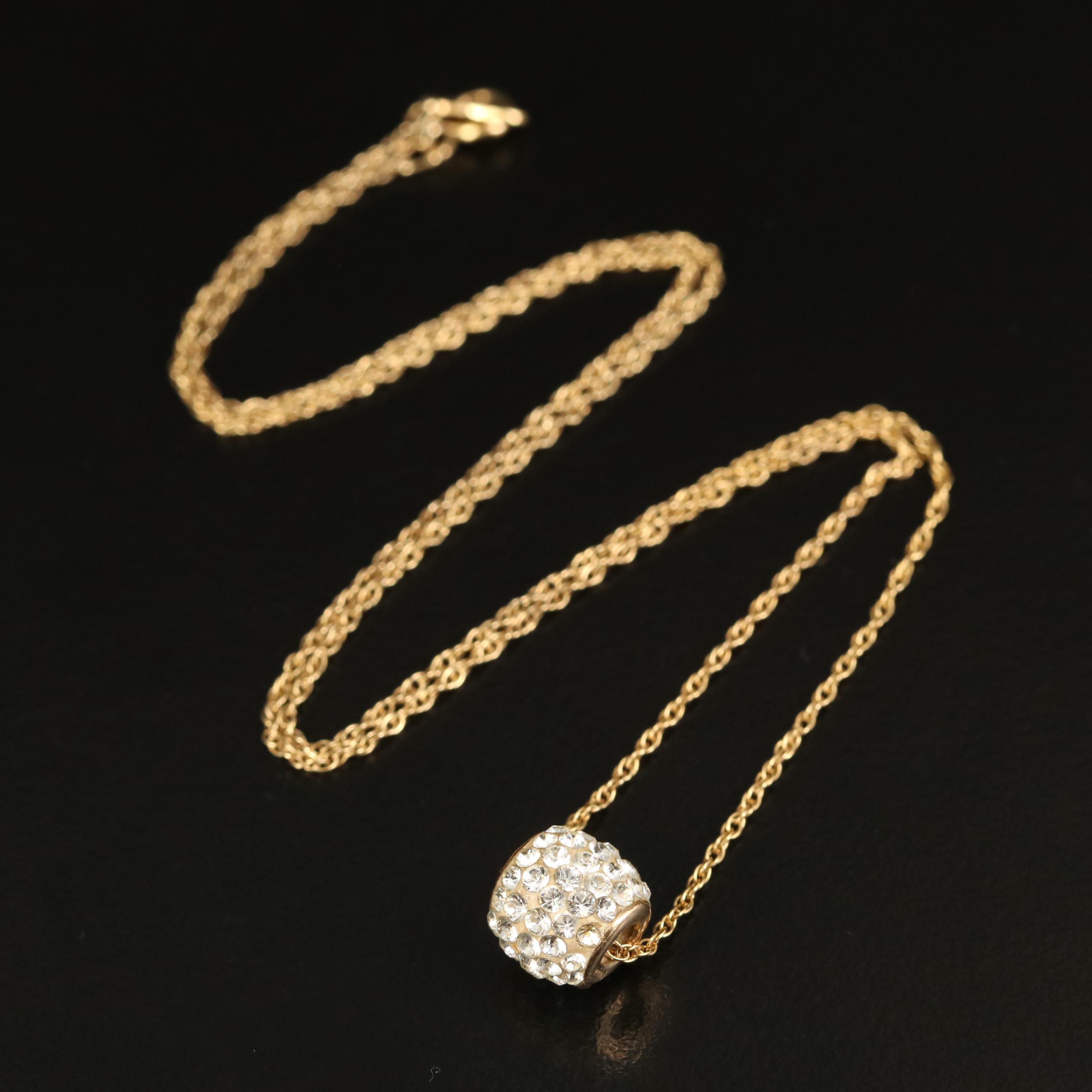14K Rhinestone Pendant on Sterling Loose Rope Chain Necklace