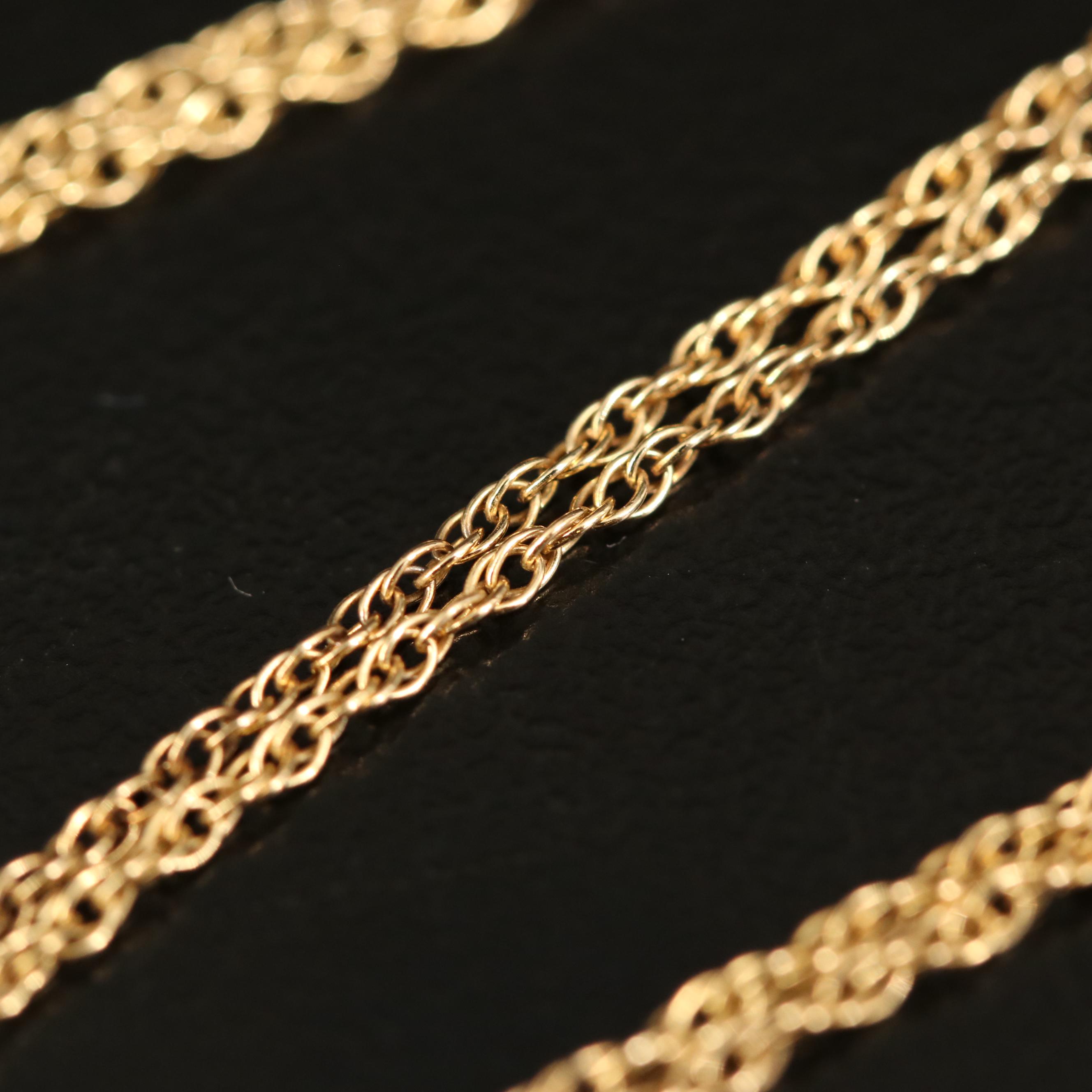 14K Rhinestone Pendant on Sterling Loose Rope Chain Necklace