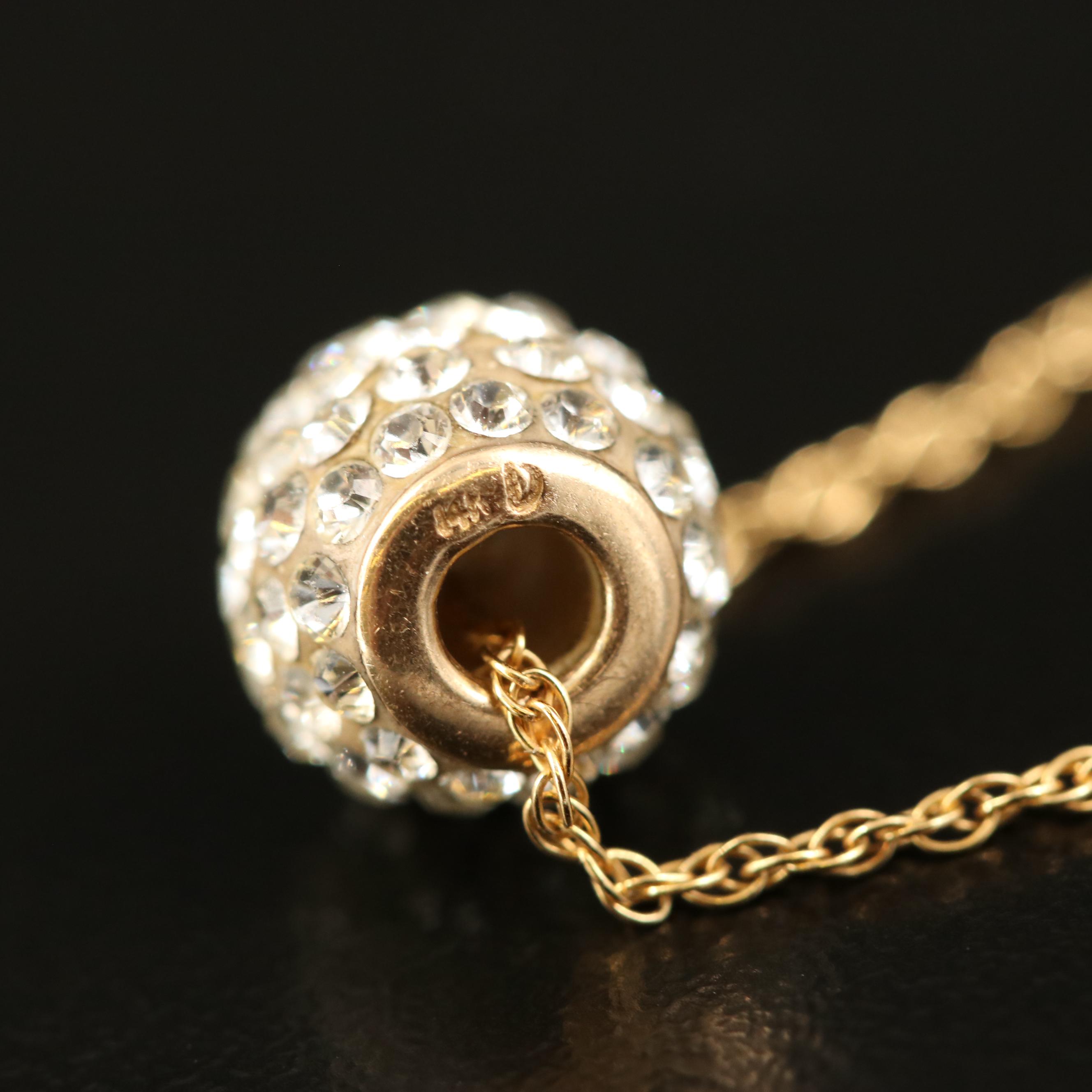 14K Rhinestone Pendant on Sterling Loose Rope Chain Necklace