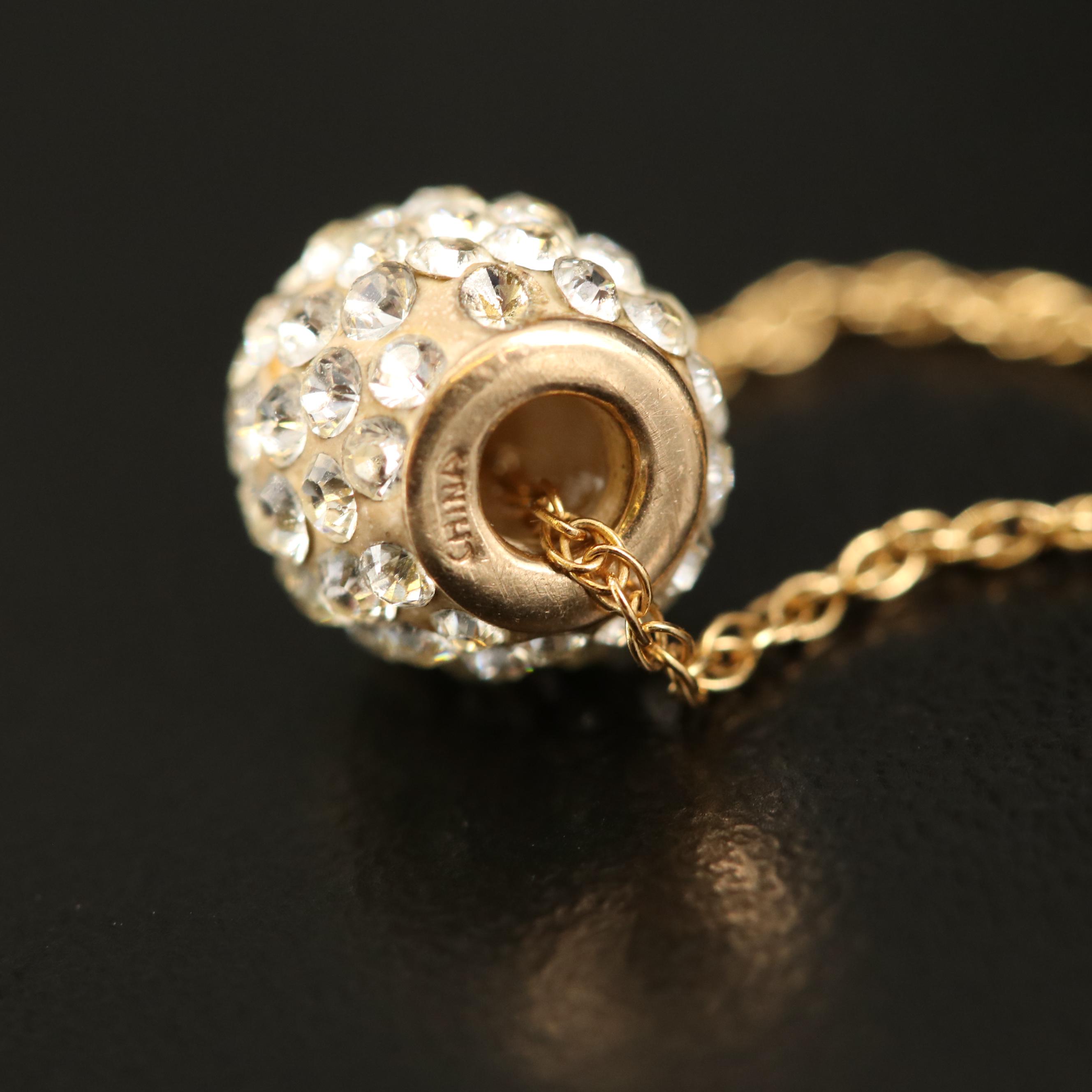 14K Rhinestone Pendant on Sterling Loose Rope Chain Necklace