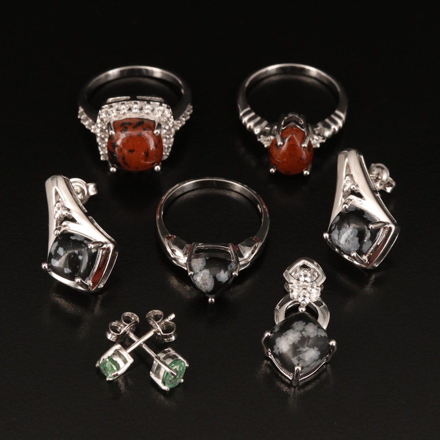 Sterling Jewelry Including Topaz, Mahogany and Snowflake Obsidian