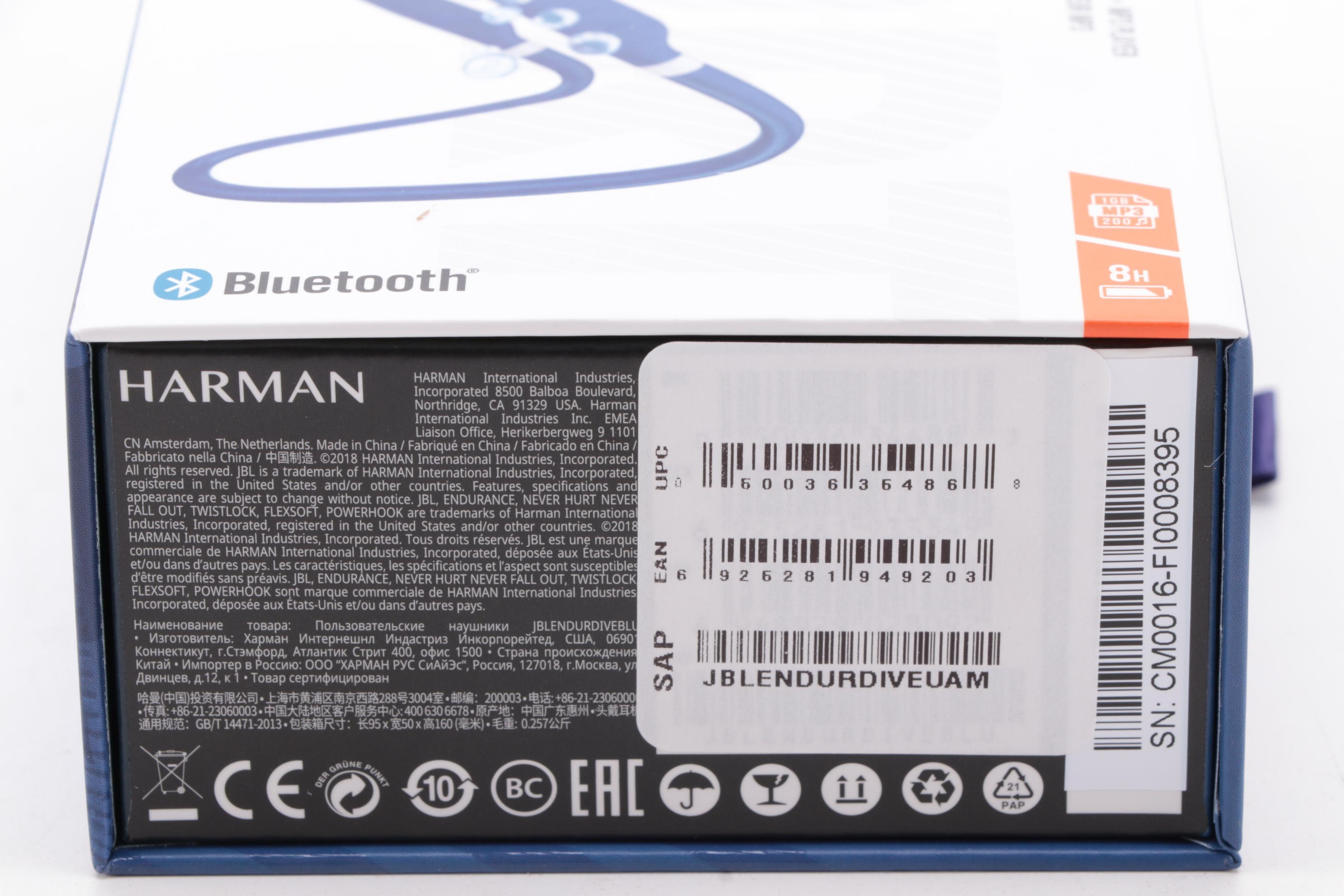 JBL with Harman "Endurance DIVE" Blue Waterproof In-Ear Bluetooth Headphones