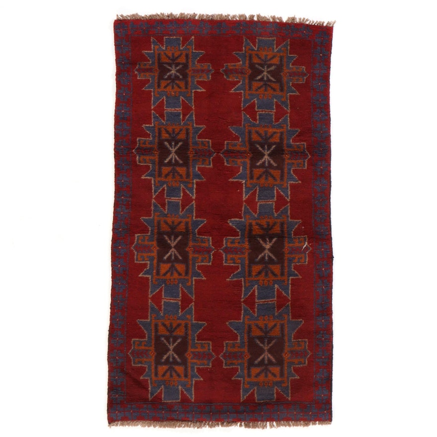 3'1 x 6'2 Hand-Knotted Afghan Baluch Geometric Area Rug