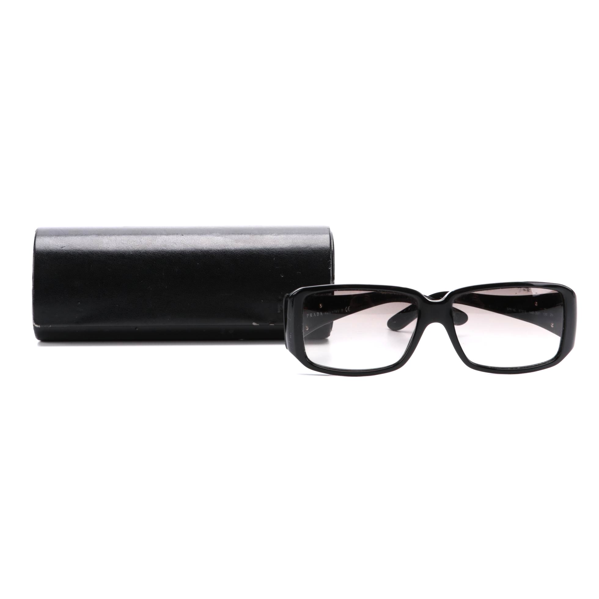 Prada SPR 16L Black Rectangle Sunglasses with Case