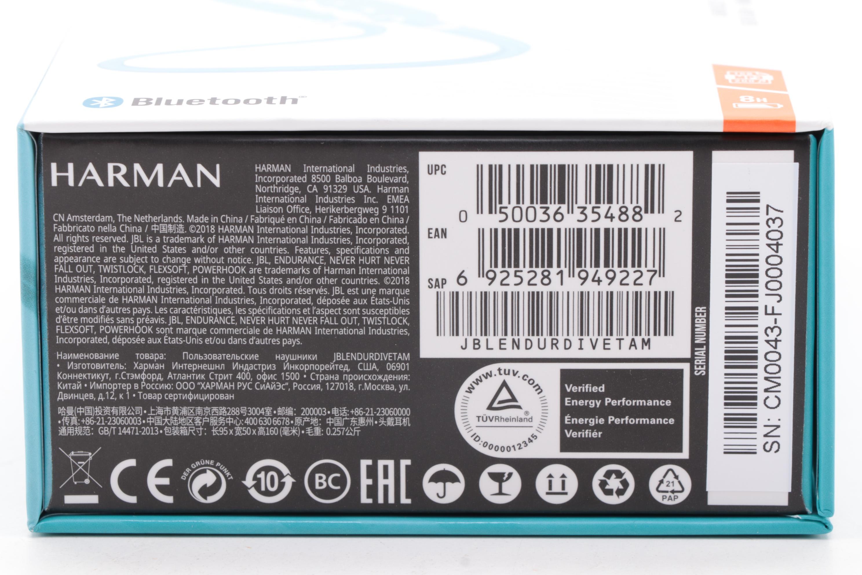 JBL by Harman "Endurance DIVE" Teal Waterproof In-Ear Bluetooth Headphones