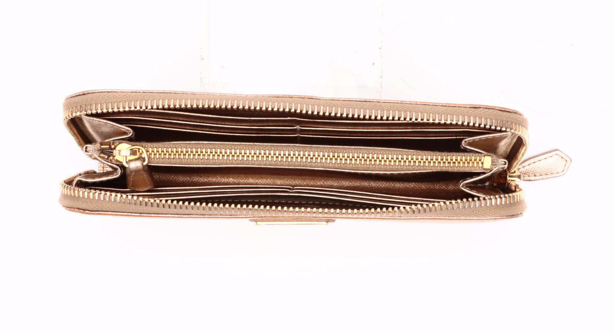 Prada Zip Wallet in Gold Metallic Saffiano Leather