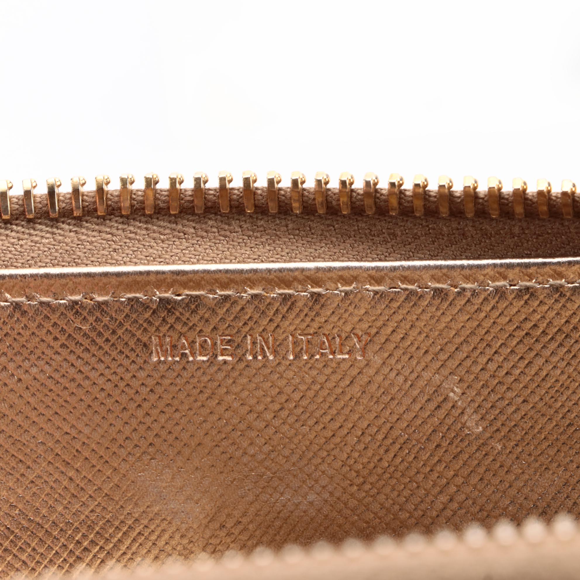 Prada Zip Wallet in Gold Metallic Saffiano Leather
