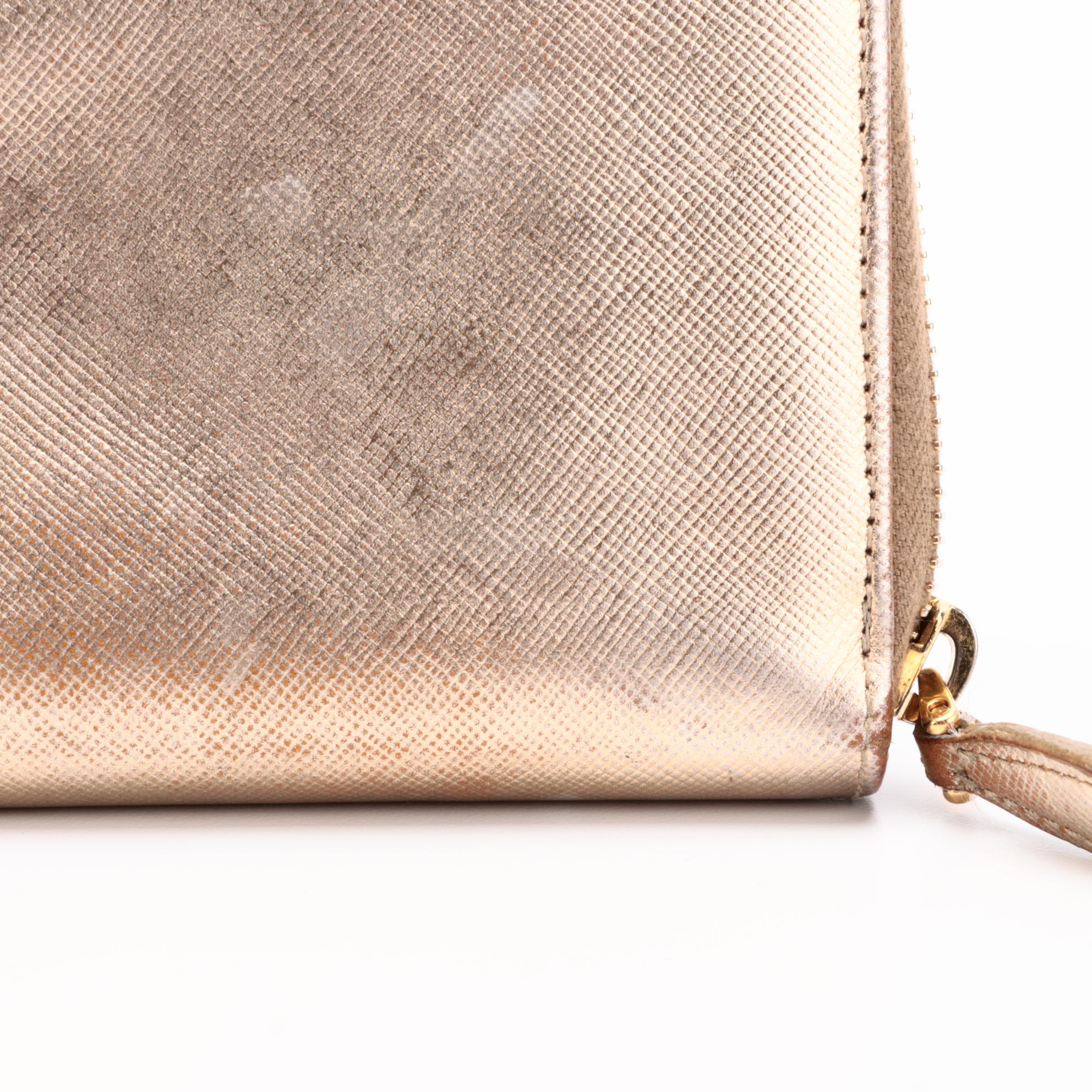 Prada Zip Wallet in Gold Metallic Saffiano Leather