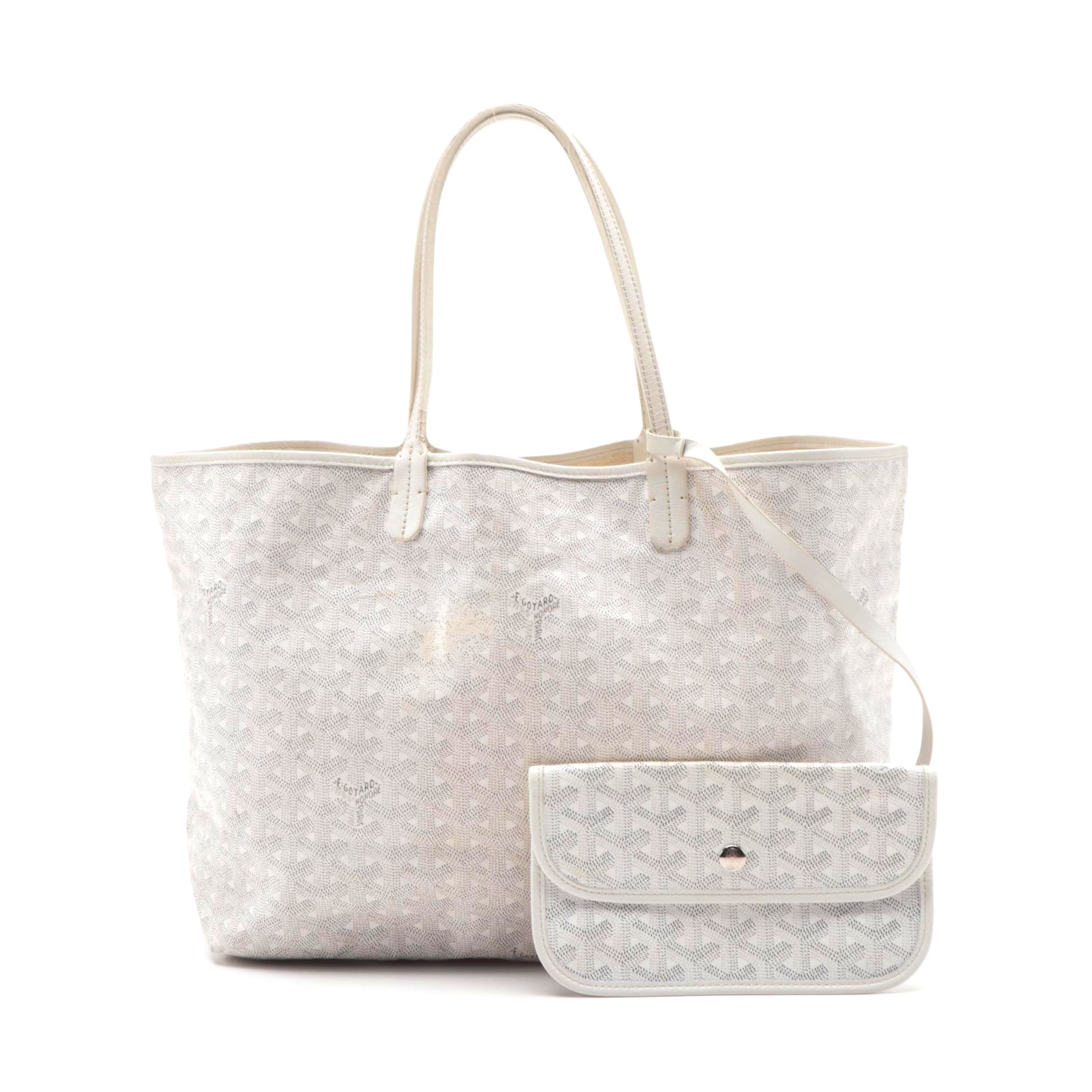 Goyard St. Louis Tote Bag with Detachable Pochette in White Goyardine Print