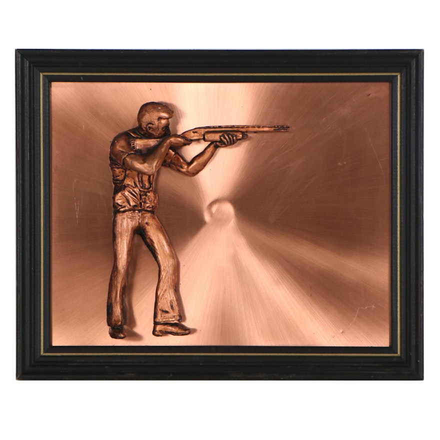 Plaster and Copper Plate Sculpture of Man with Rifle, Late 20th Century