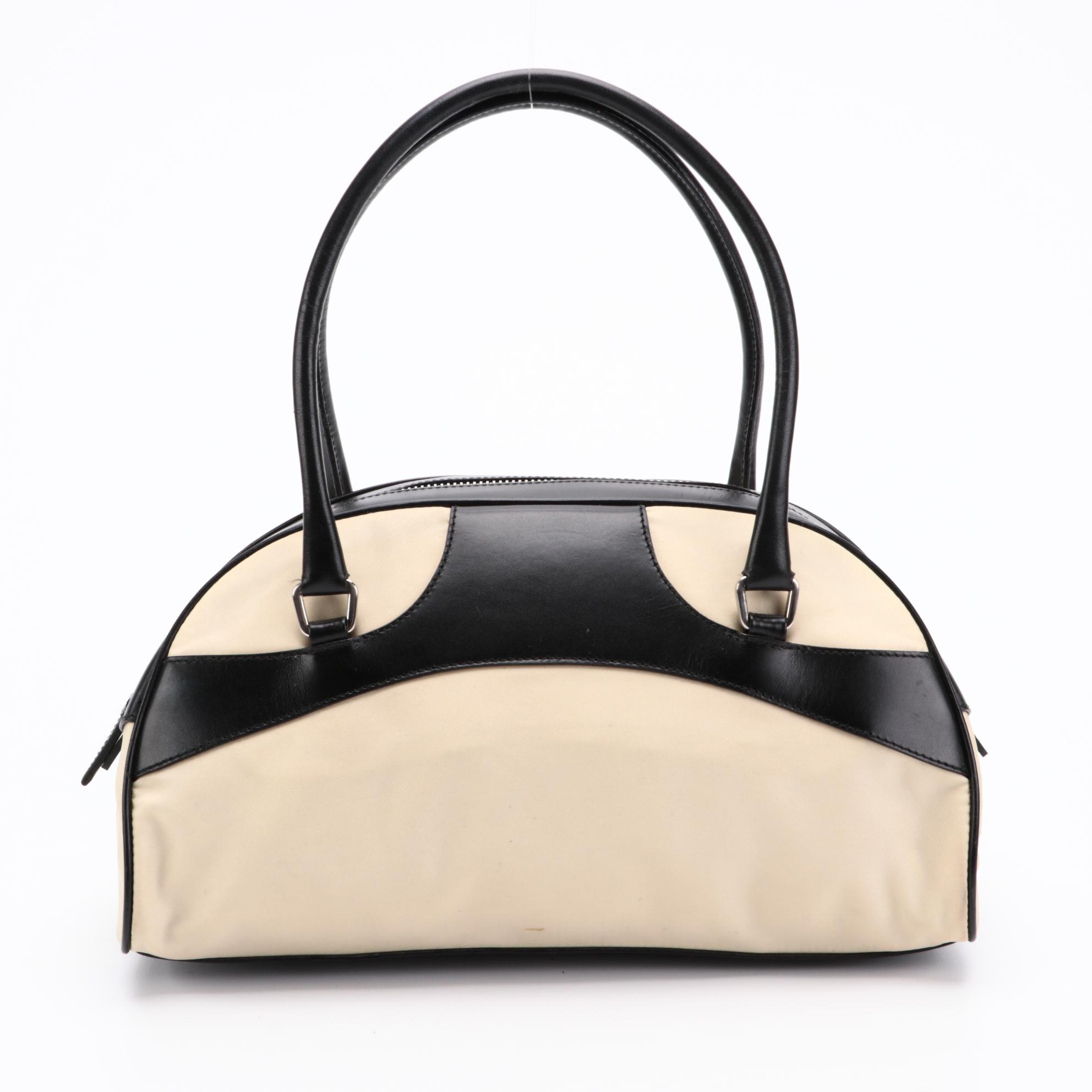 Prada Lino Nylon Tessuto and Nero Leather Handbag