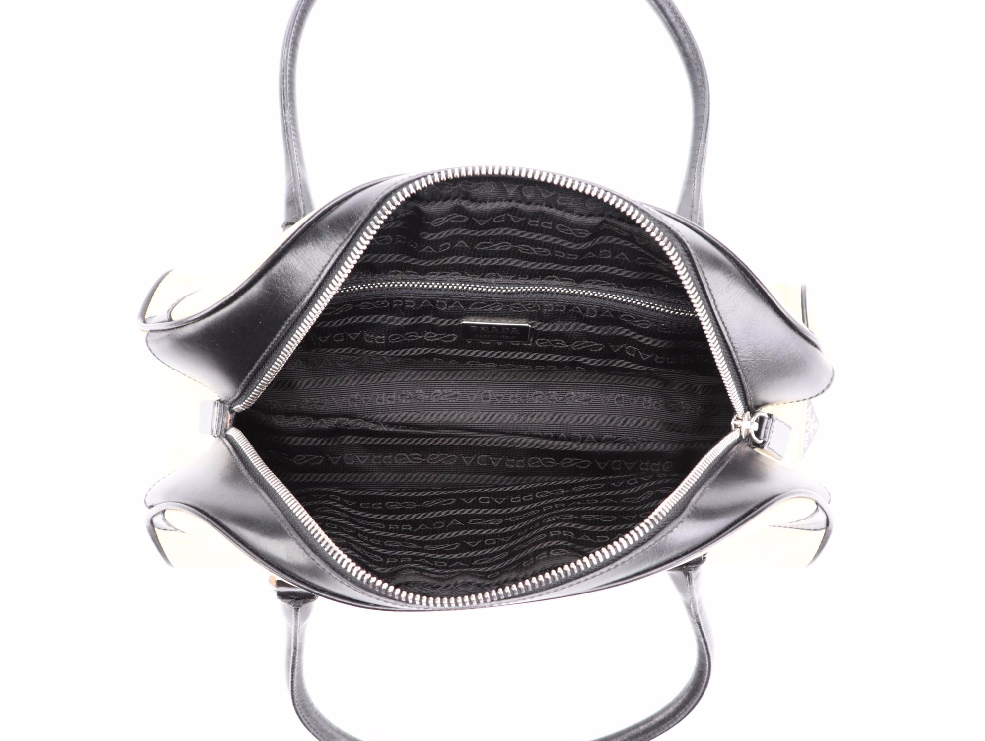 Prada Lino Nylon Tessuto and Nero Leather Handbag