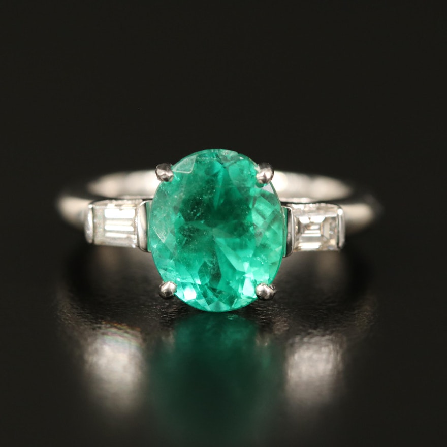 Platinum 2.91 CT Emerald and Diamond Ring with GIA Report