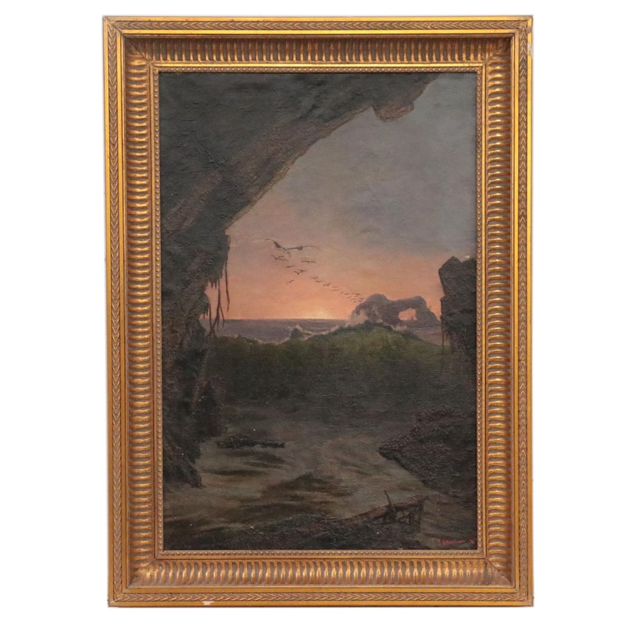 Thomas Alexander Harrison Coastal Landscape Oil Painting of Sunset