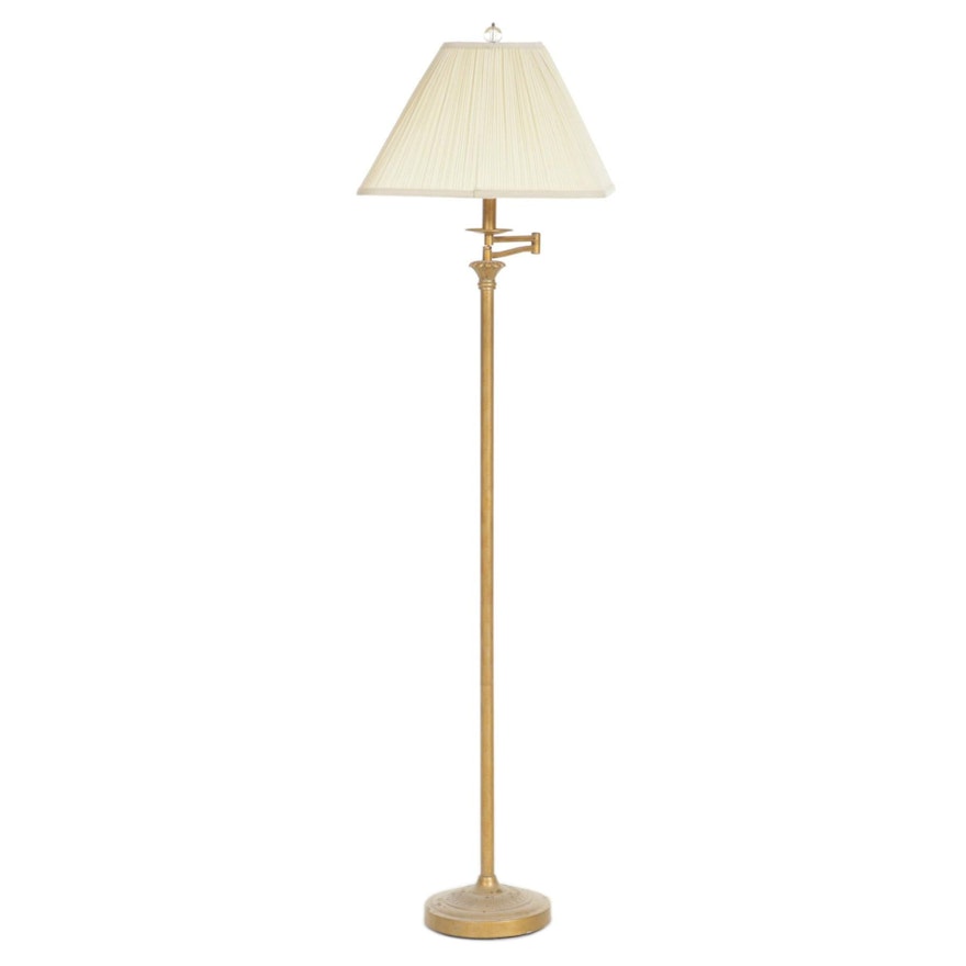 Mottled Brass Finish Metal Swing Arm Floor Lamp, Late 20th Century