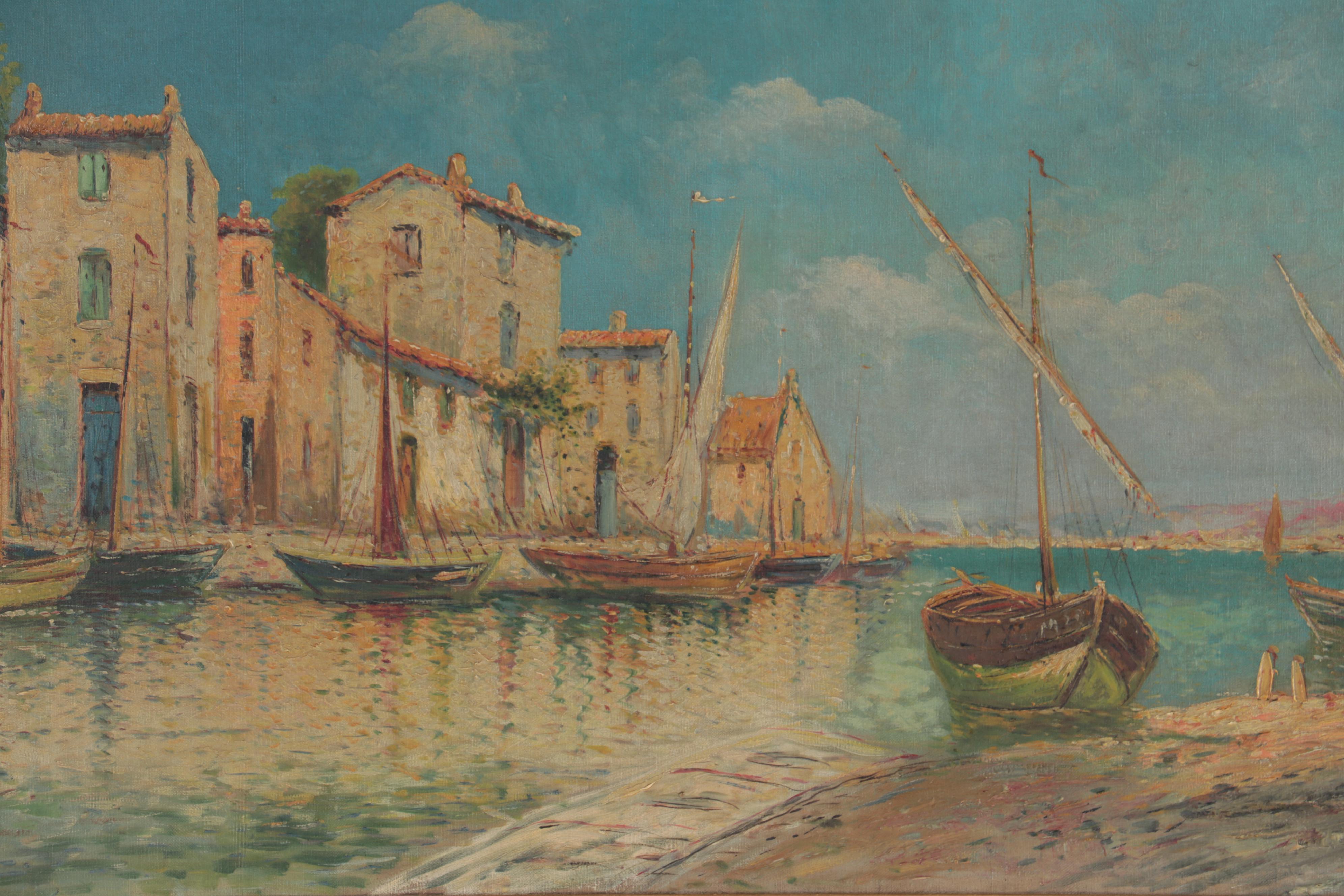 Ruth Elgart Southern European Harbor Scene Oil Painting