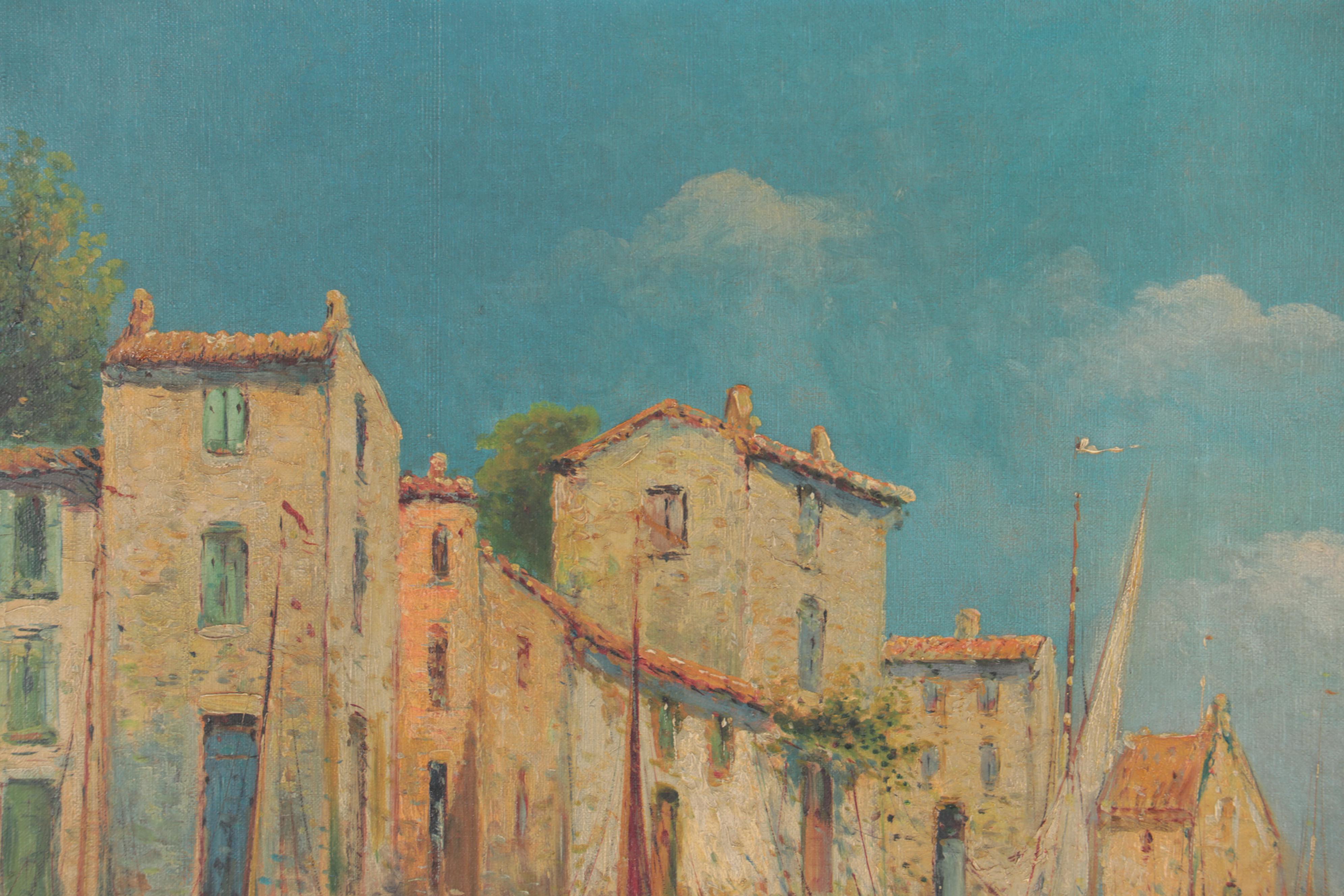 Ruth Elgart Southern European Harbor Scene Oil Painting