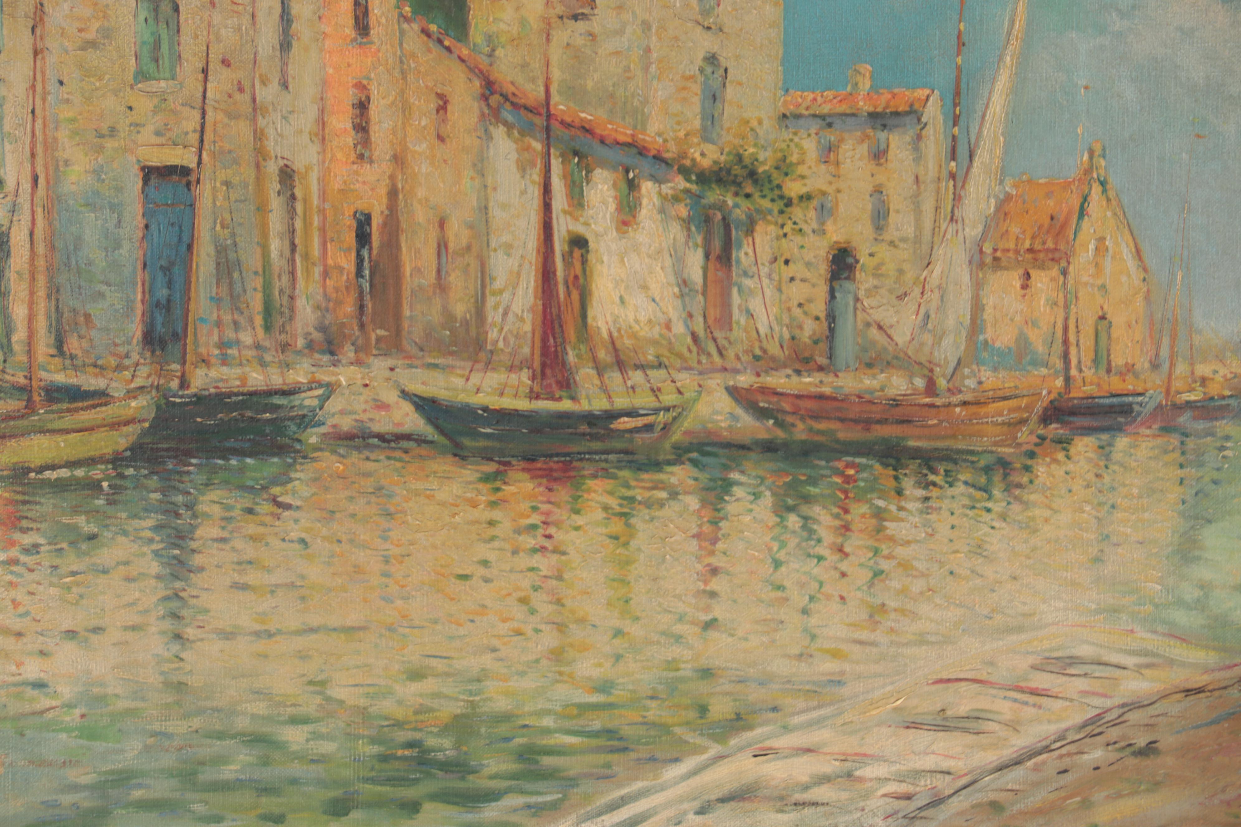 Ruth Elgart Southern European Harbor Scene Oil Painting