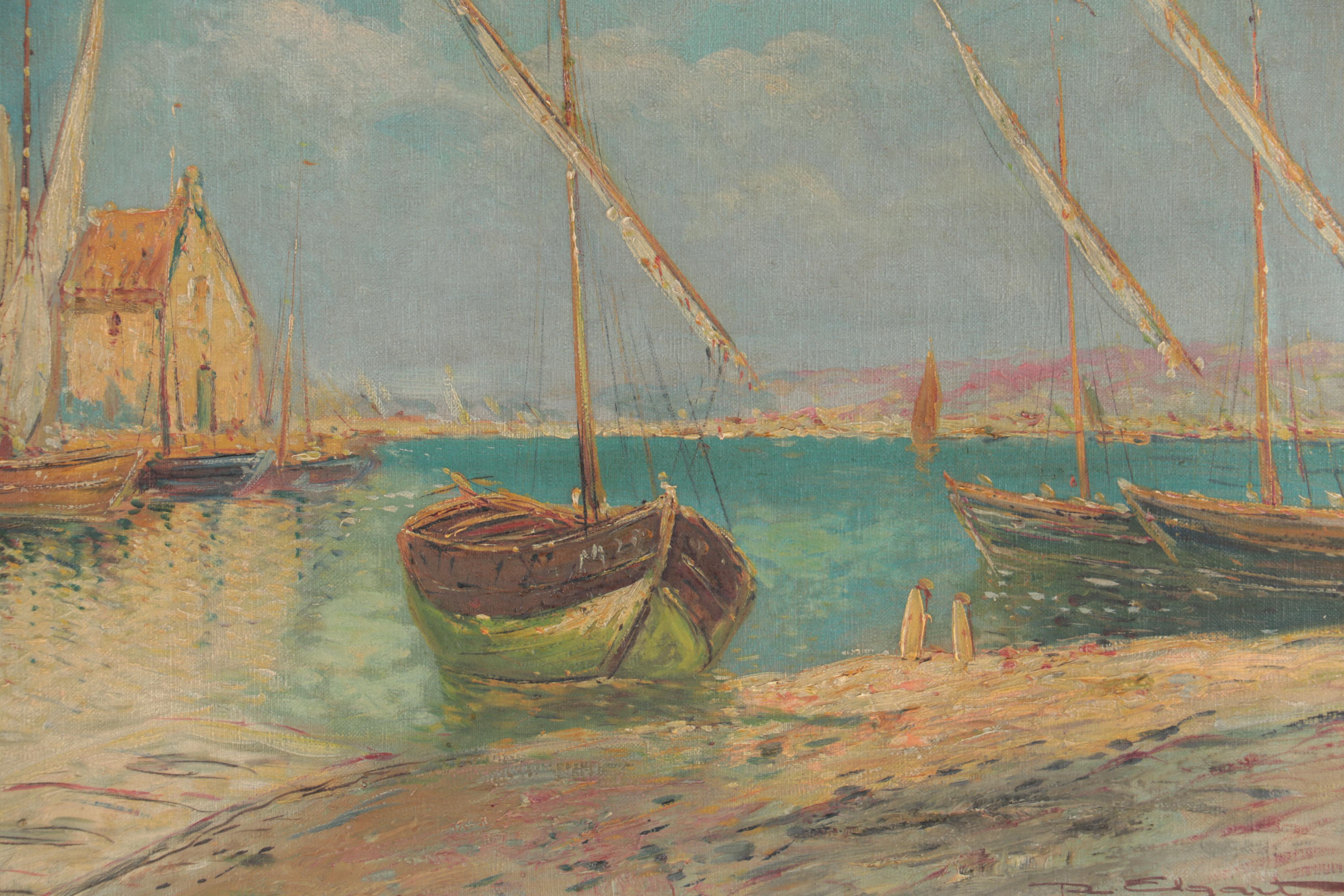 Ruth Elgart Southern European Harbor Scene Oil Painting