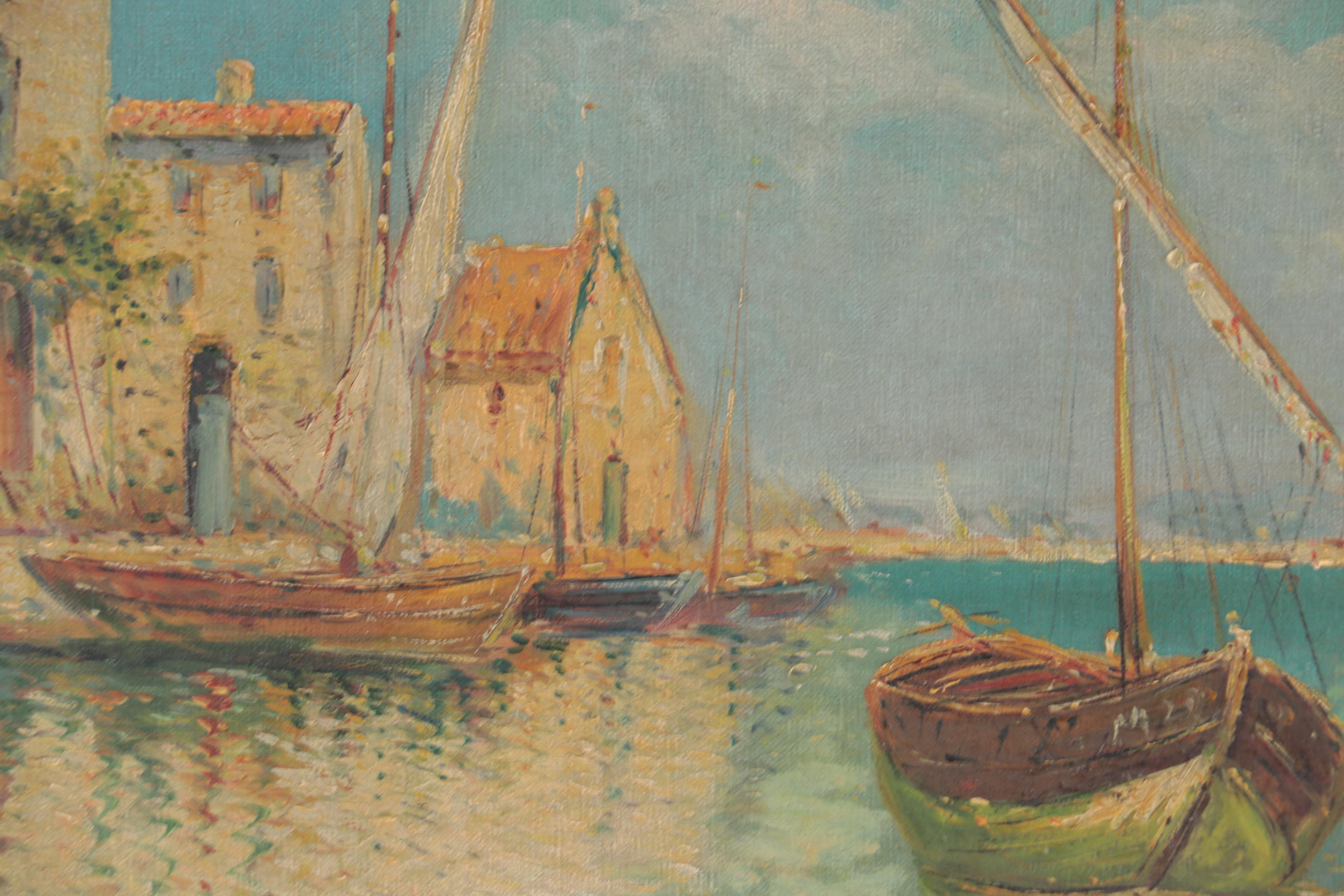Ruth Elgart Southern European Harbor Scene Oil Painting