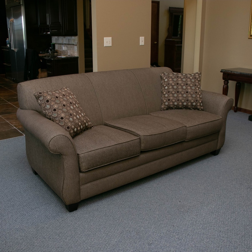 Broyhill Brown Tweed Upholstered Three-Seat Sofa