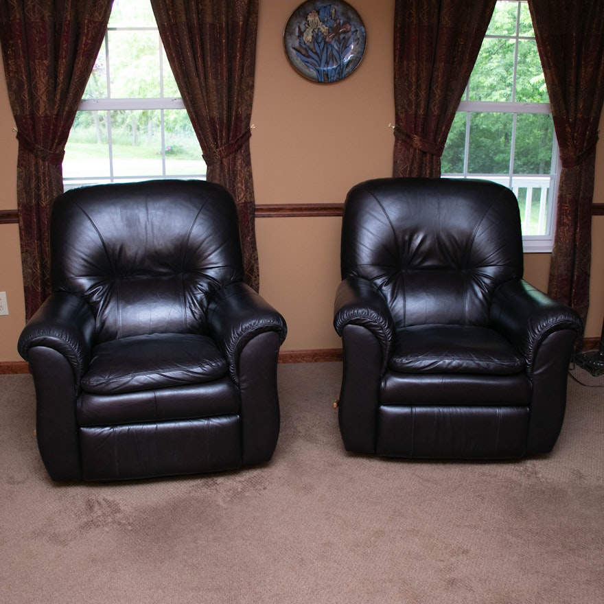 Pair of La-Z-Boy "Gavin Reclina-Way" Dark Brown Leather Recliners