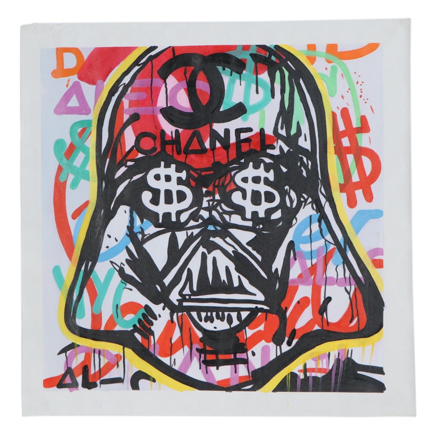 Oil Painting over Giclée after Alec Monopoly of Street Art Darth Vader