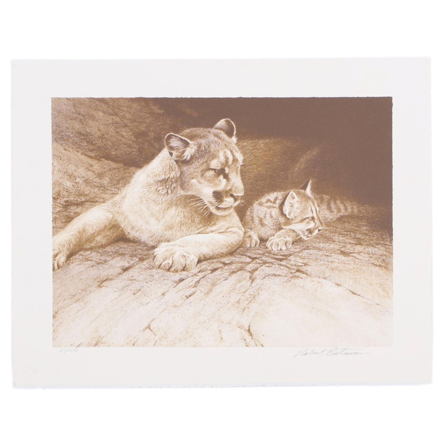 Robert Bateman Offset Lithograph "Cougar and Kit," 1995