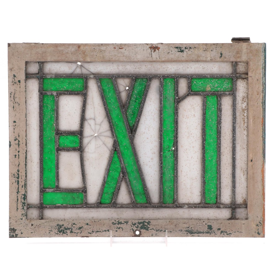 Green Glass and Milk Glass Exit Sign, Early to Mid 20th Century