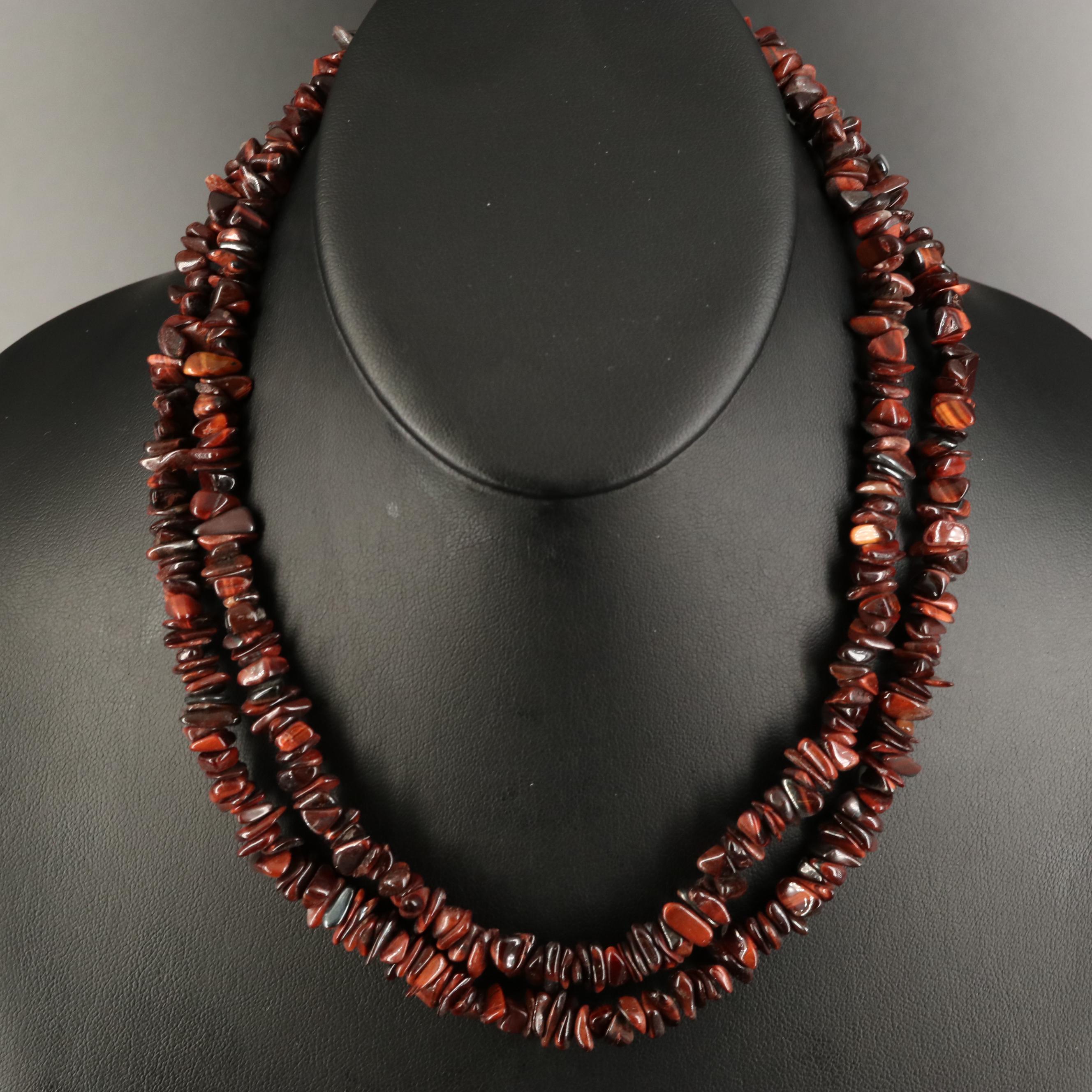 Beaded Endless Necklaces with Malachite, Tiger's Eye and Agate