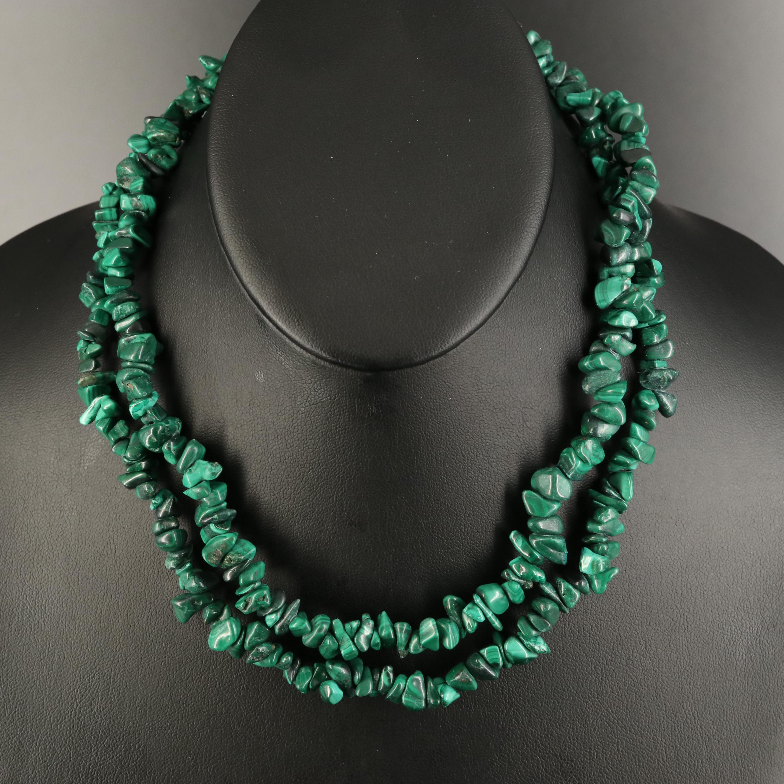 Beaded Endless Necklaces with Malachite, Tiger's Eye and Agate