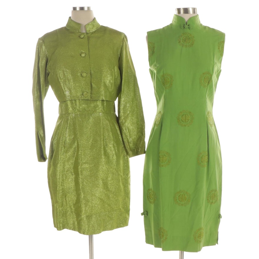 Metallic Green Dress Suit and Cheongsam Style Dress