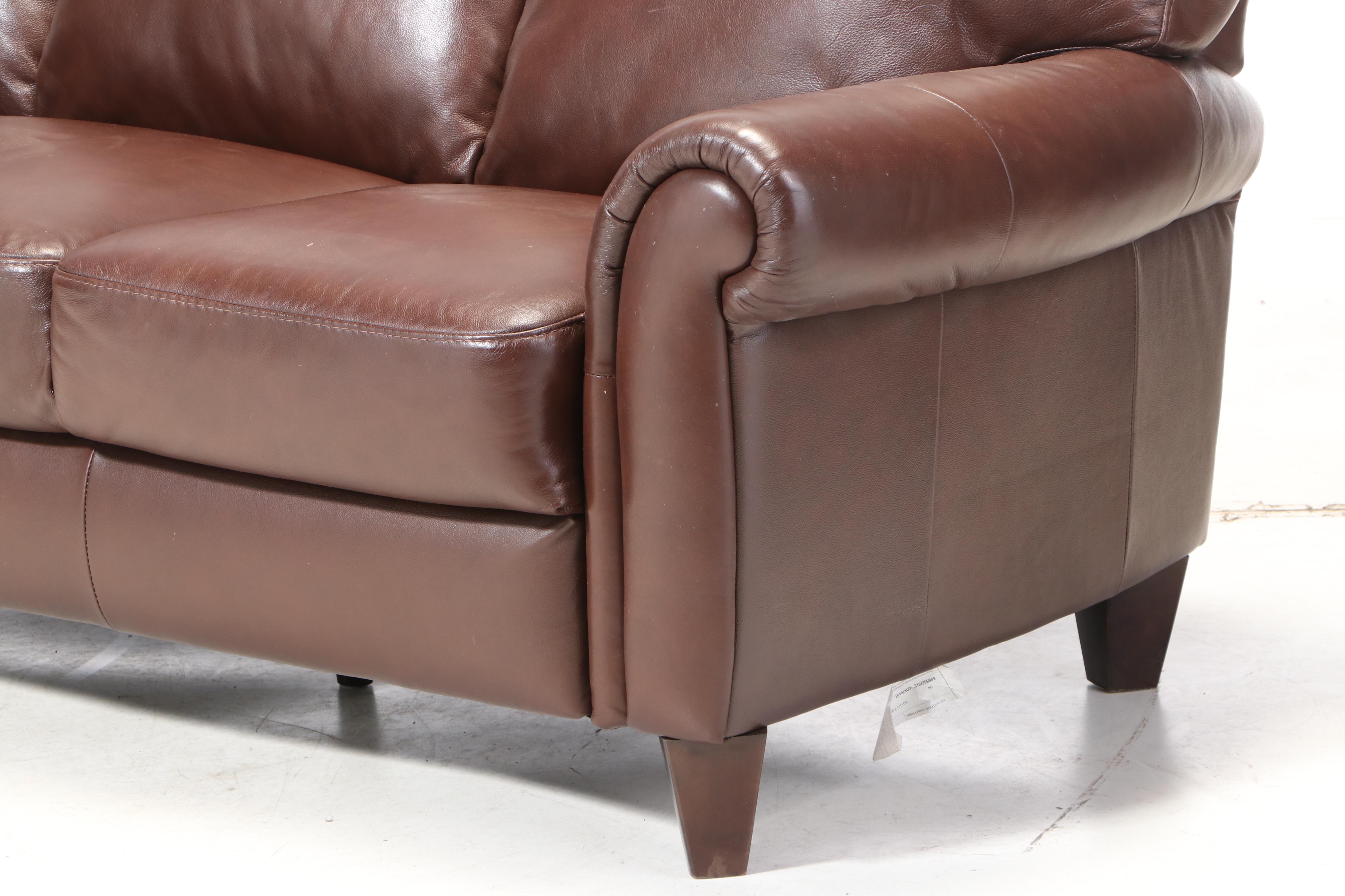 Natuzzi China Bonded Leather Roll-Arm Sofa