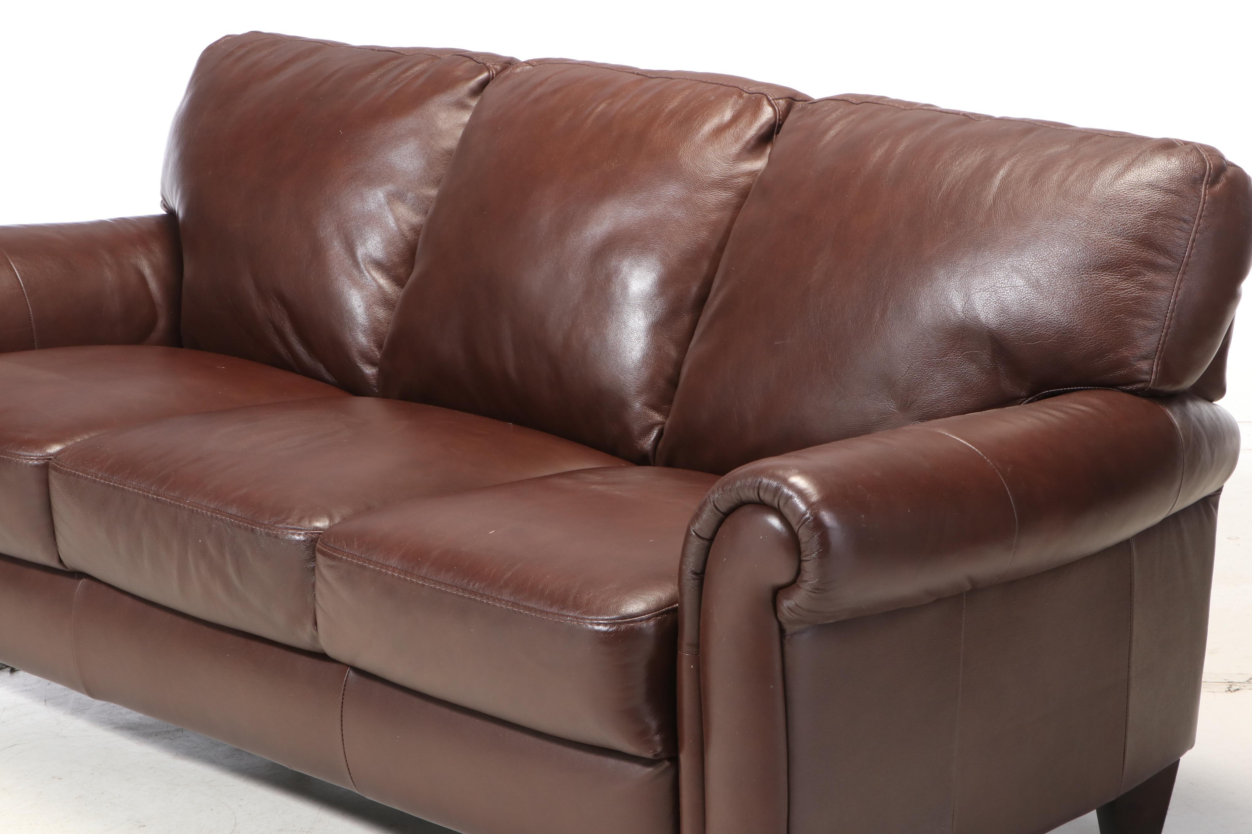 Natuzzi China Bonded Leather Roll-Arm Sofa