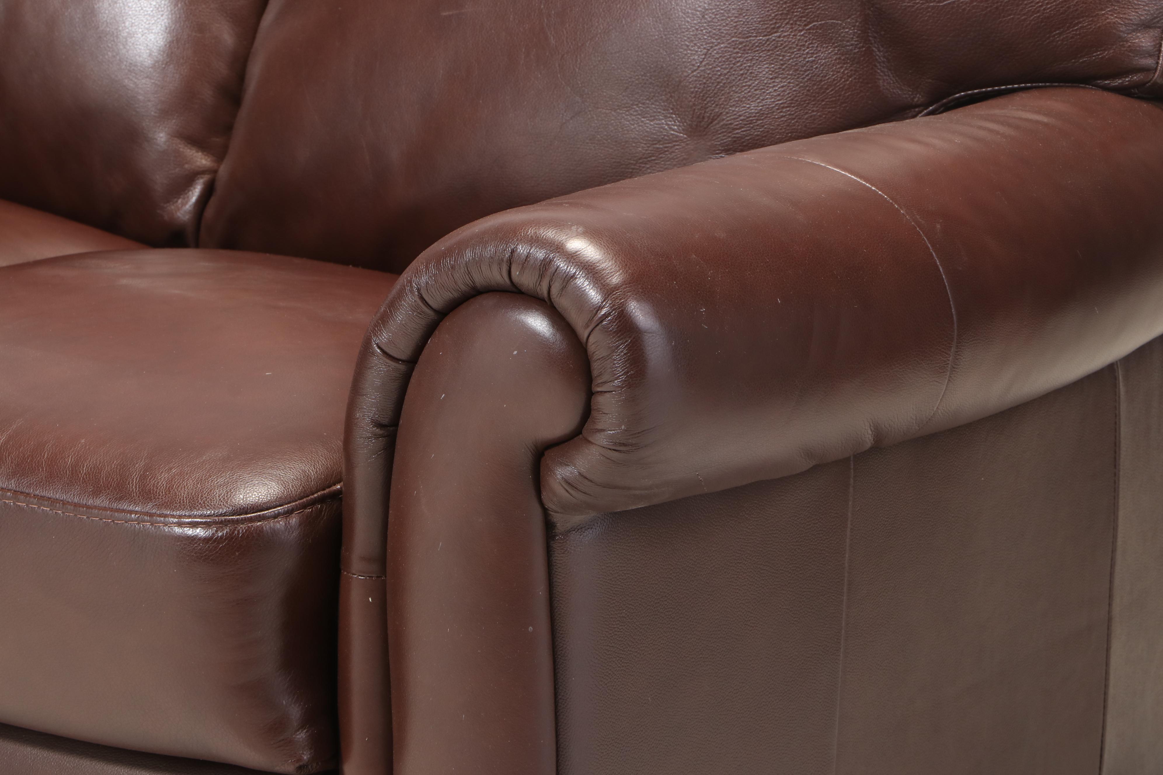 Natuzzi China Bonded Leather Roll-Arm Sofa
