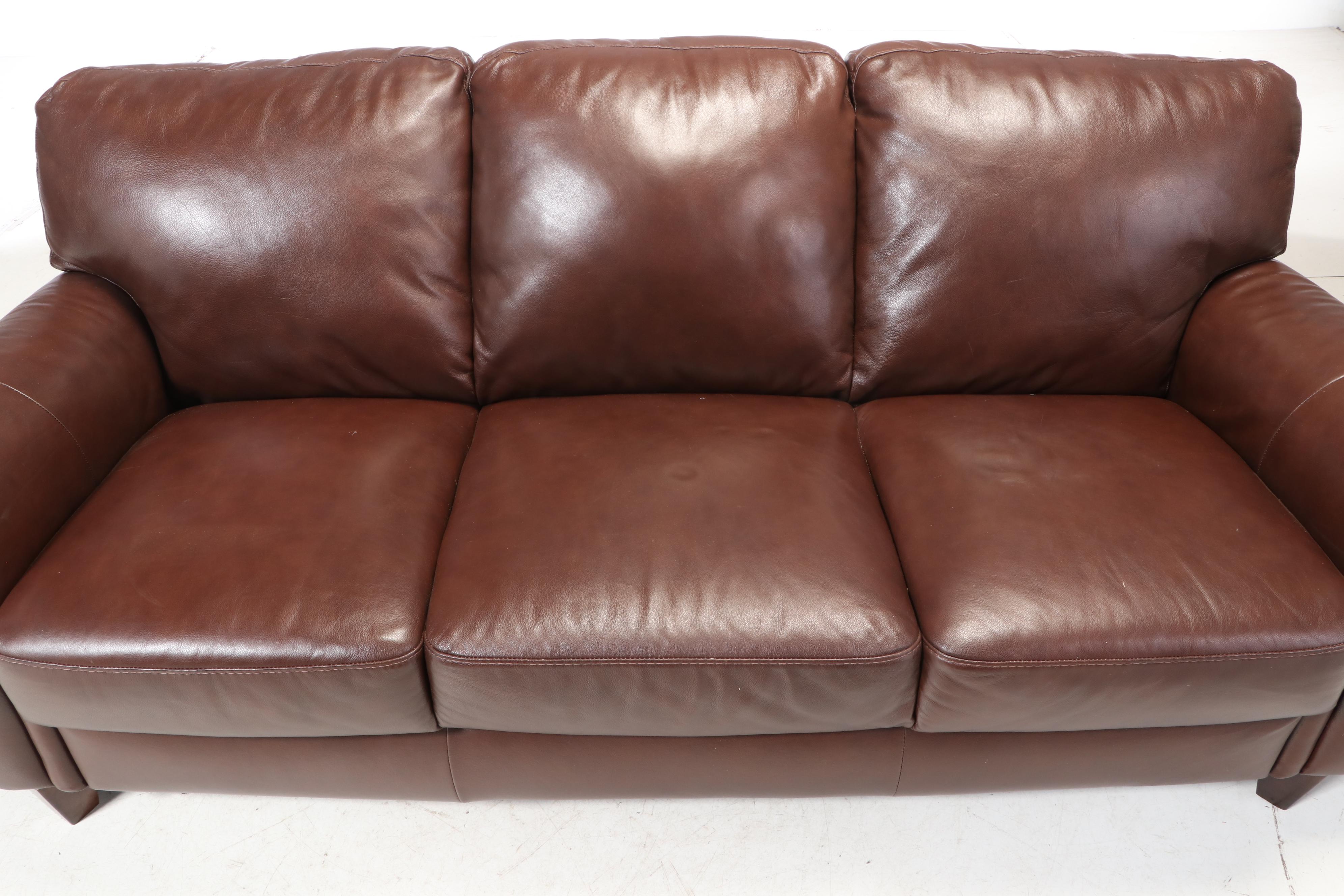 Natuzzi China Bonded Leather Roll-Arm Sofa