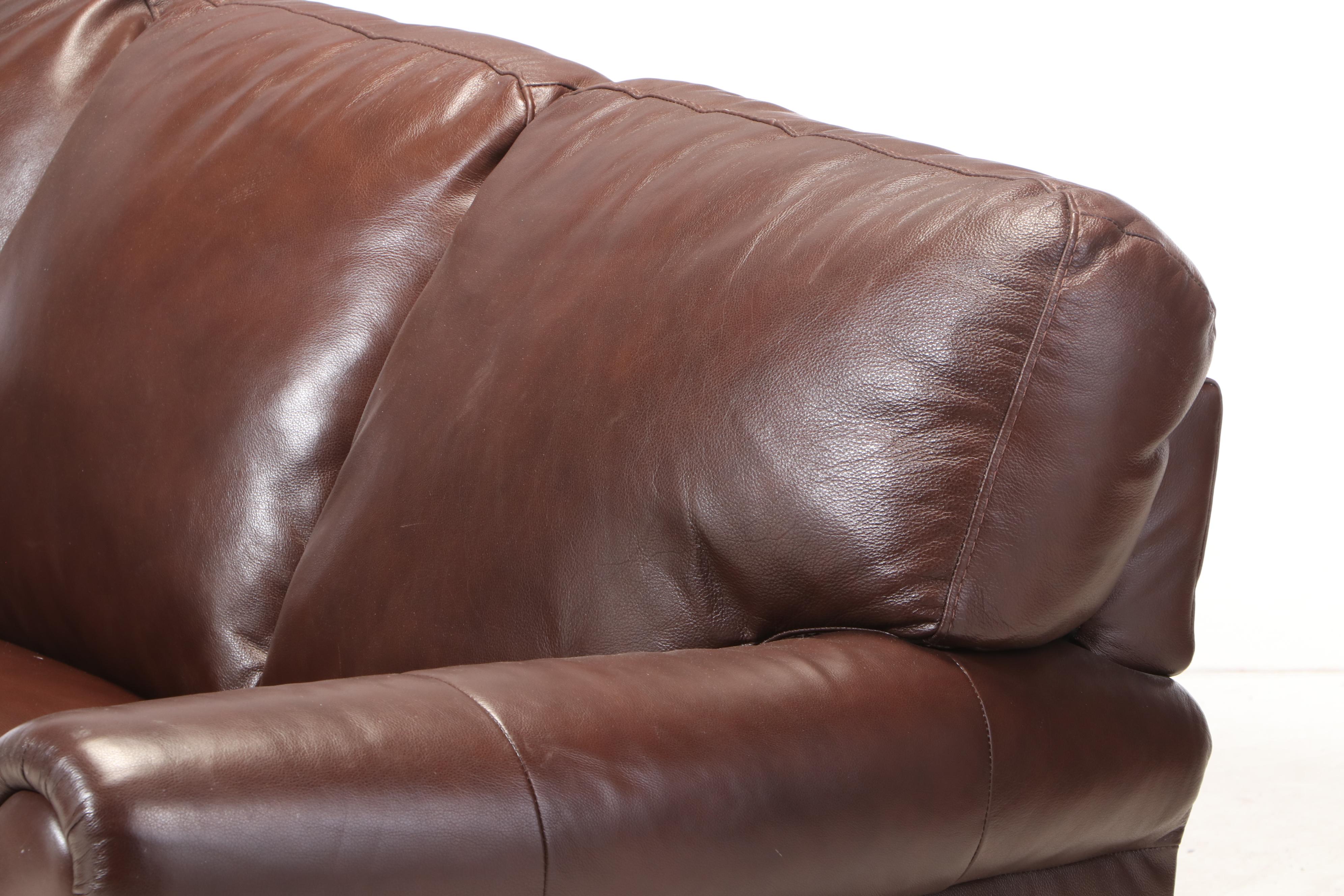 Natuzzi China Bonded Leather Roll-Arm Sofa