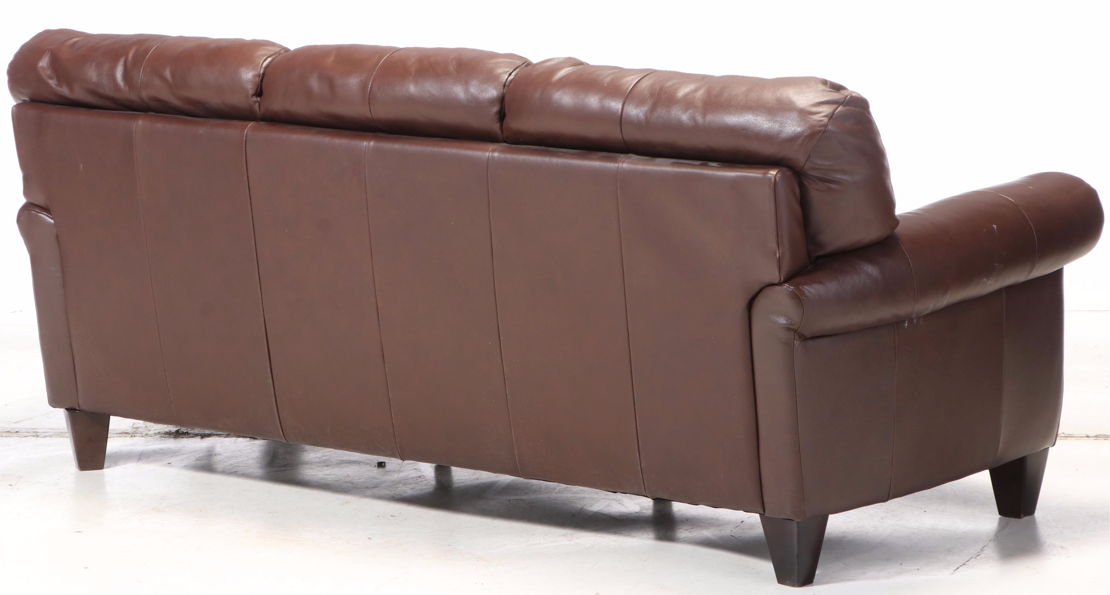 Natuzzi China Bonded Leather Roll-Arm Sofa