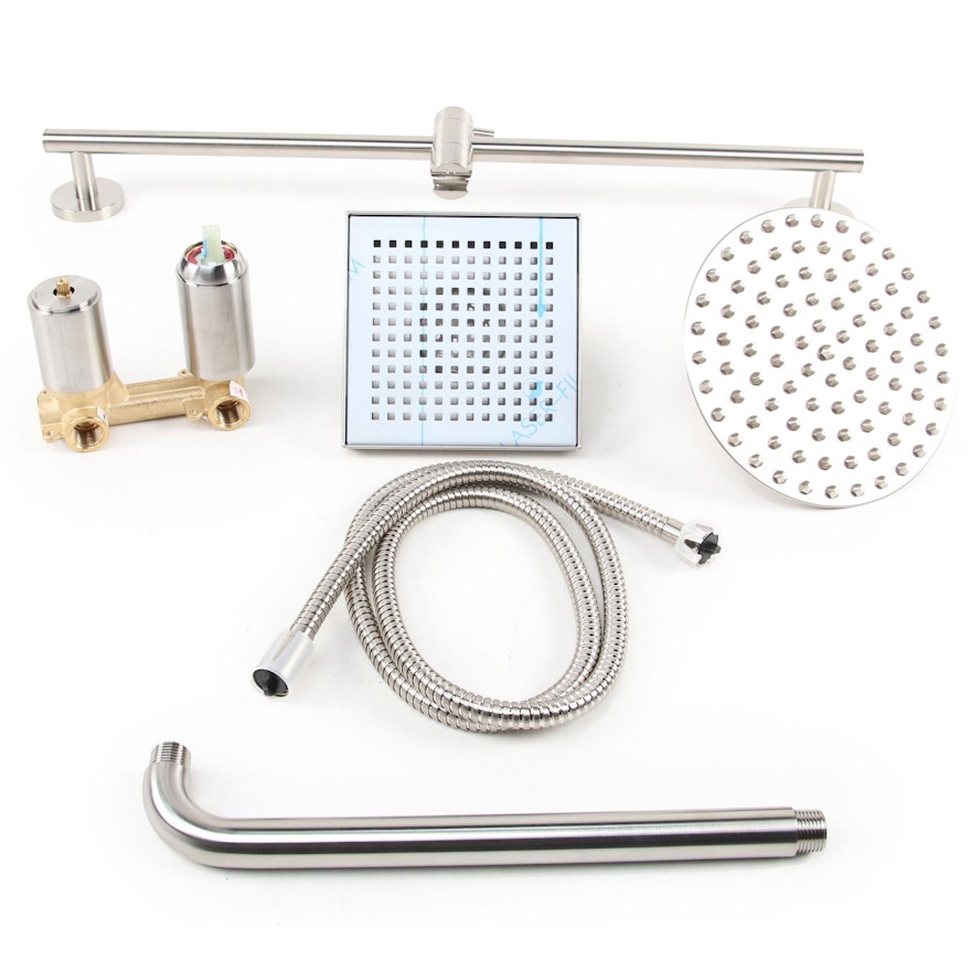 Brushed Nickel 8" Rainfall Nozzle Shower Head and Fixtures