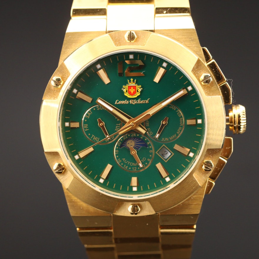 Louis Richard Multi-Function Gold Tone Automatic Wristwatch