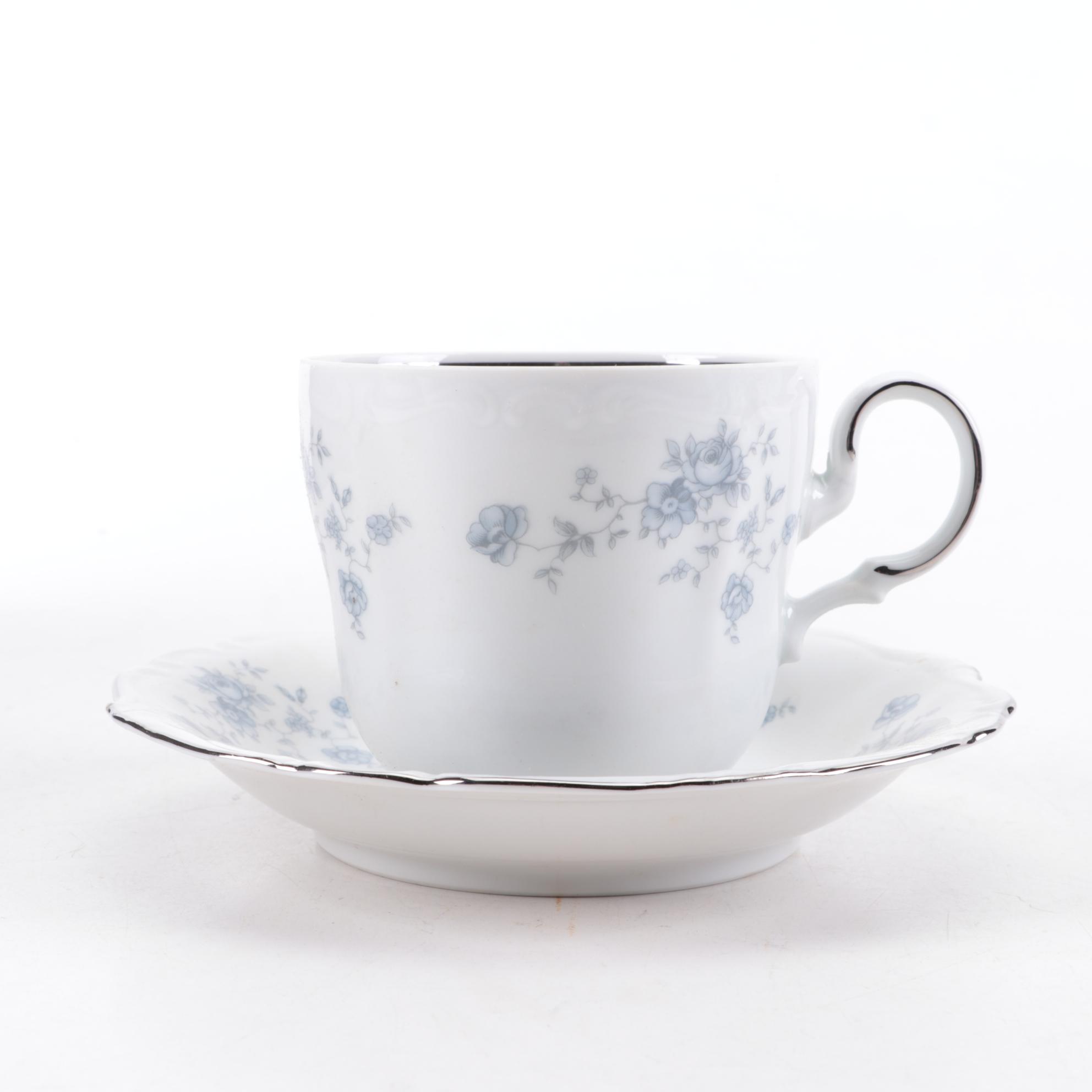 Johann Haviland "Blue Garland" Porcelain Teacups and Saucers