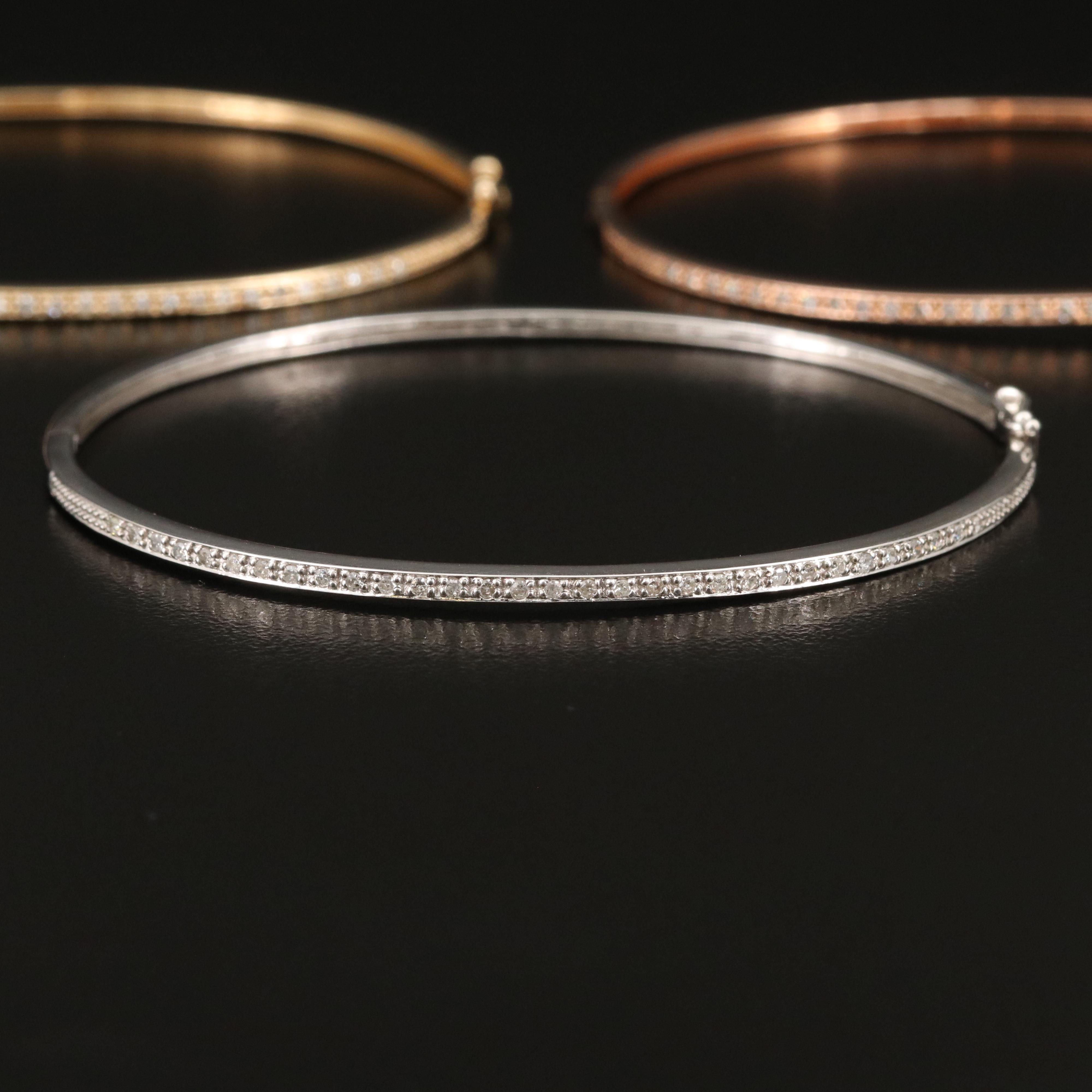 14K Tri-Color Diamond Hinged Bangles