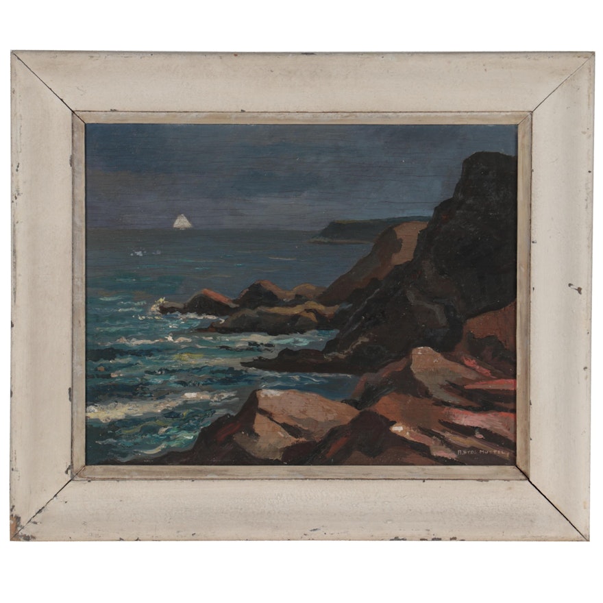 Oil Painting of Coastal Landscape, Mid-20th Century